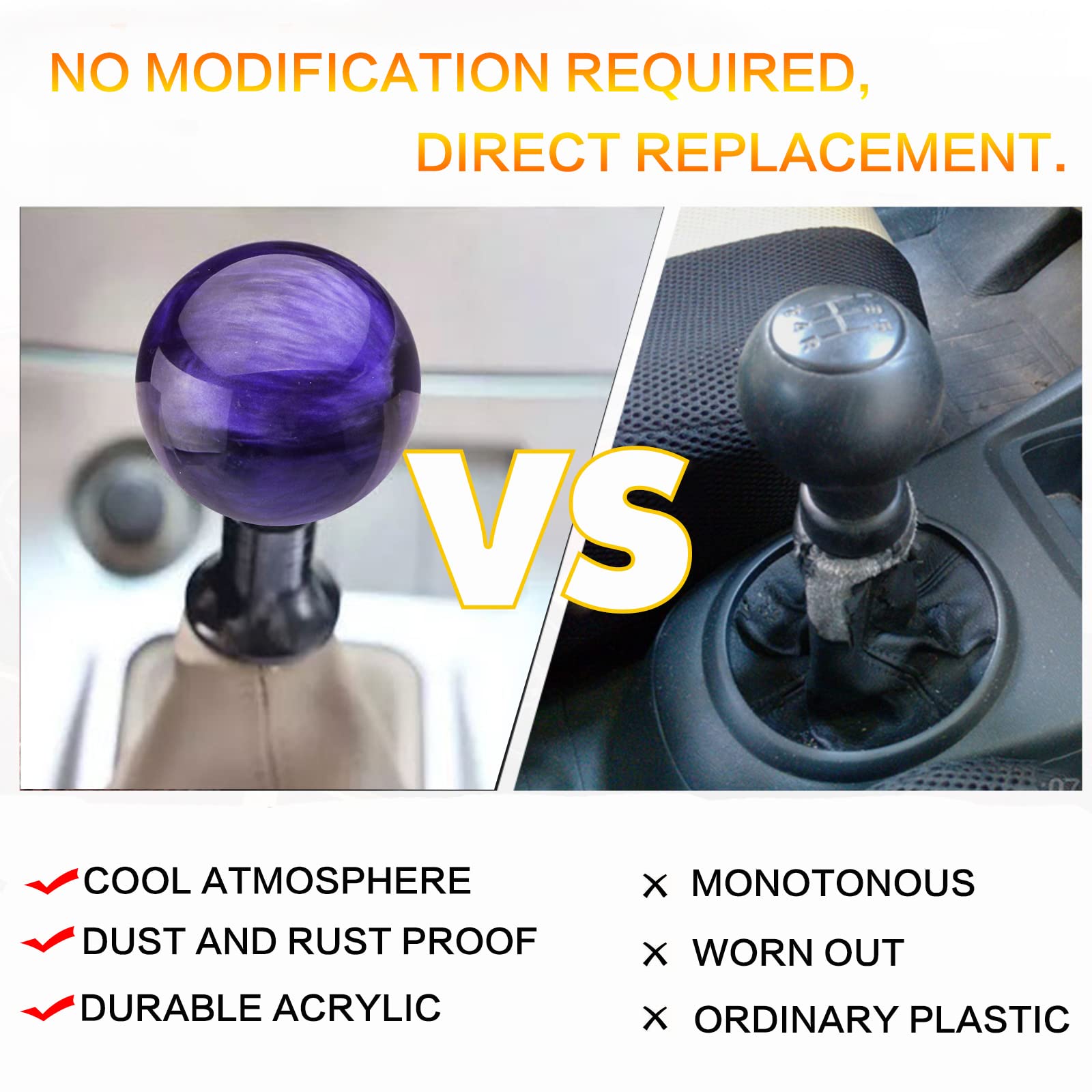 Yiuiy Round Ball Shift Knob Universal Marble Style Gear Shift Knob 5 6 Speed For Manual Automatic Vehicles With Adapters (Purple