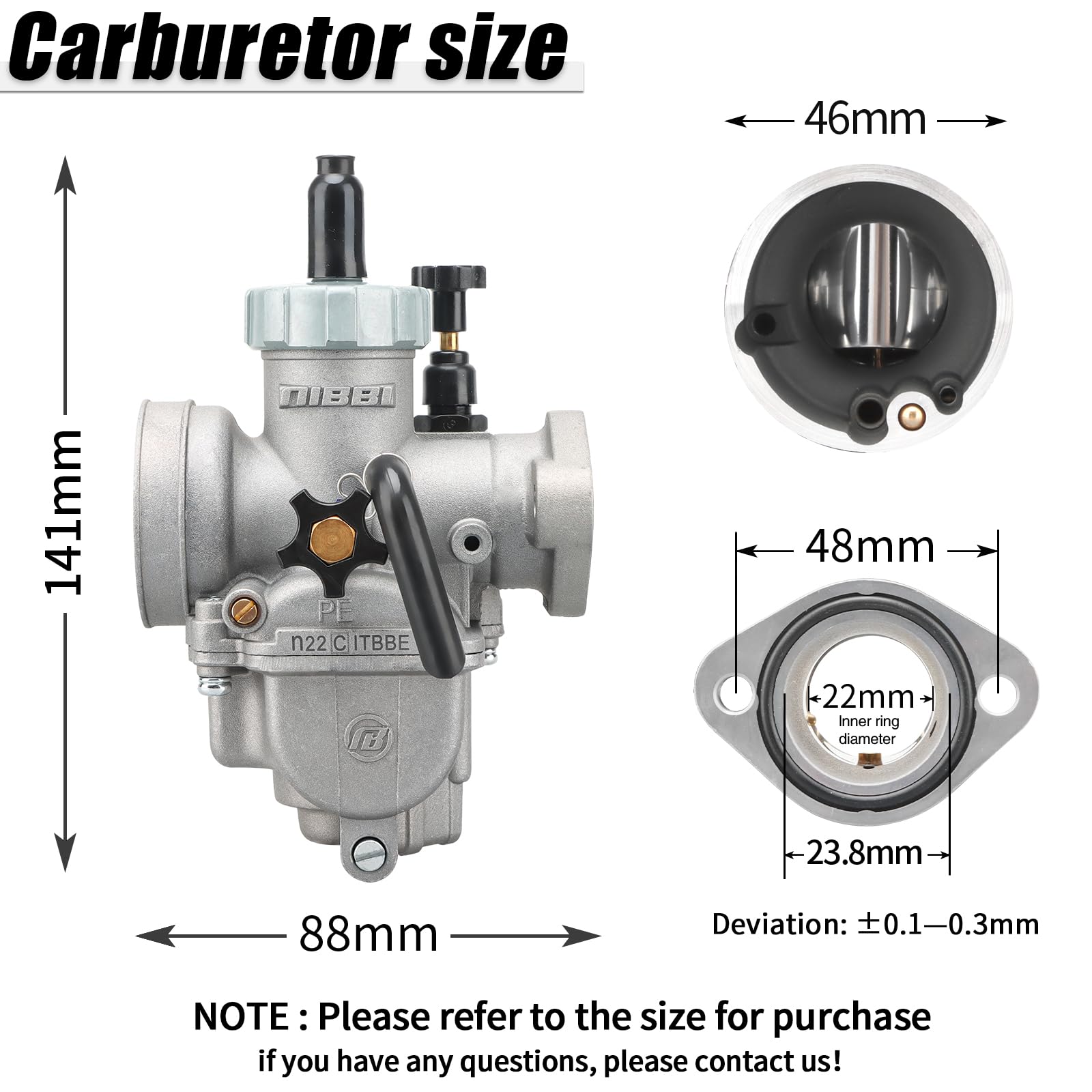 Nibbi Carburetor Pe22Mm With 48Mm Air Filter,Fit 110Cc 125Cc 130Cc Flange Motorcycle Engines For Dirt Bike Pit Bike Atv 4 Wheele