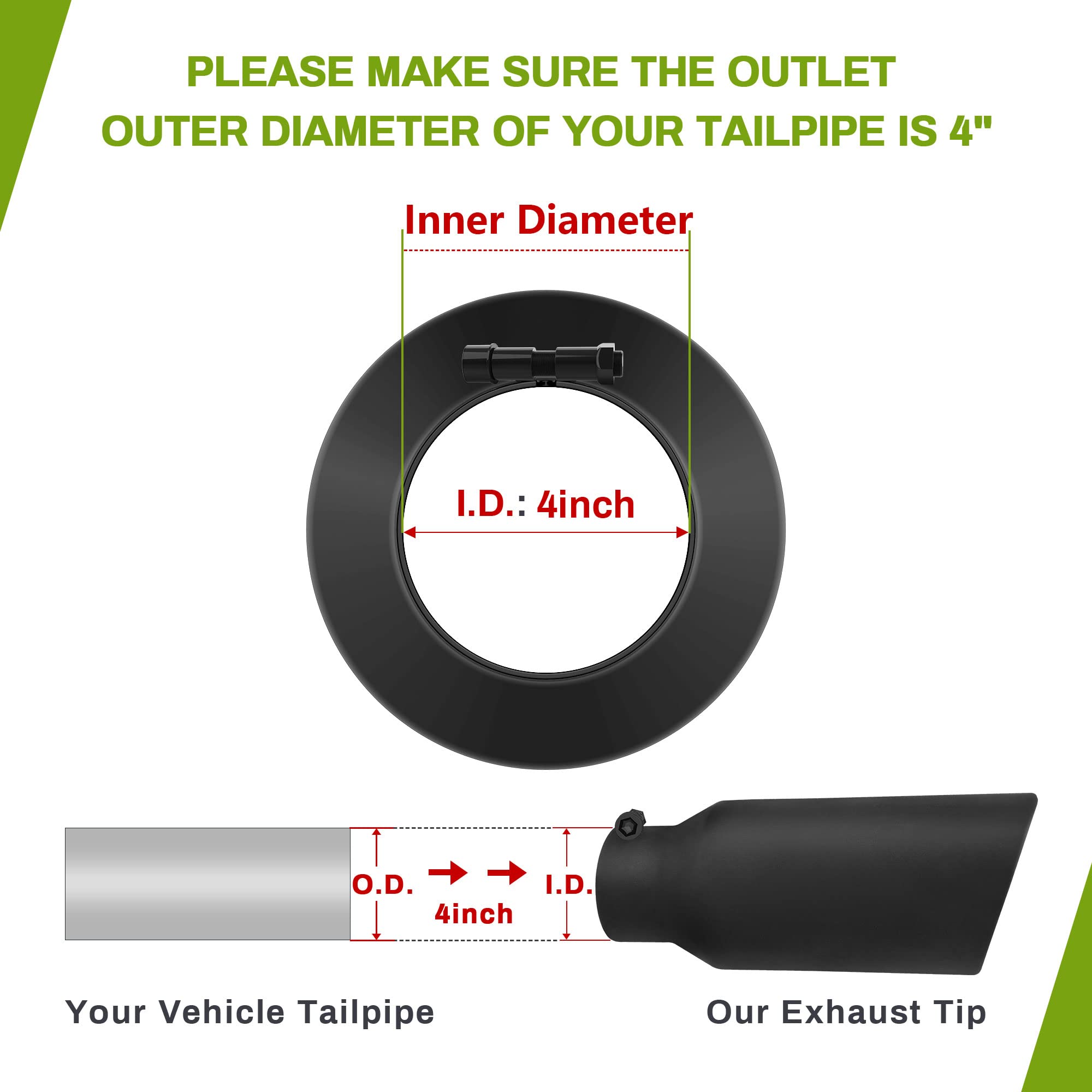 Autosaver88 4 Inch Inlet Exhaust Tip, 4'' Inlet 6'' Outlet 15'' Long Stainless Steel Exhaust Tail Tip For 4'' Outside Diameter T