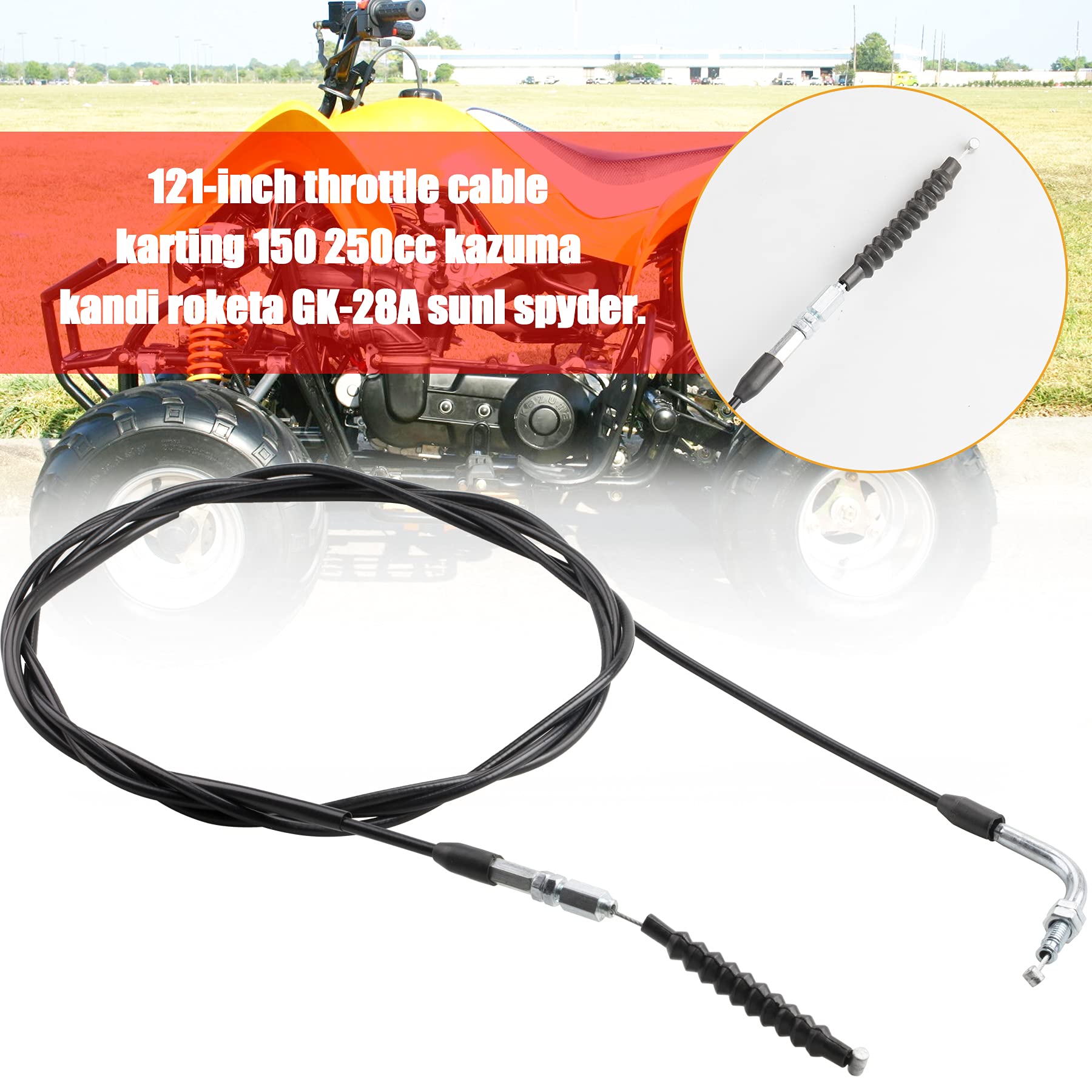 Mrelc Throttle Cable, 121'' Throttle Cable Brake Cable Compatible With Go Kart 150 250Cc Kazuma Kandi Roketa Gk-28A Sunl Spyder