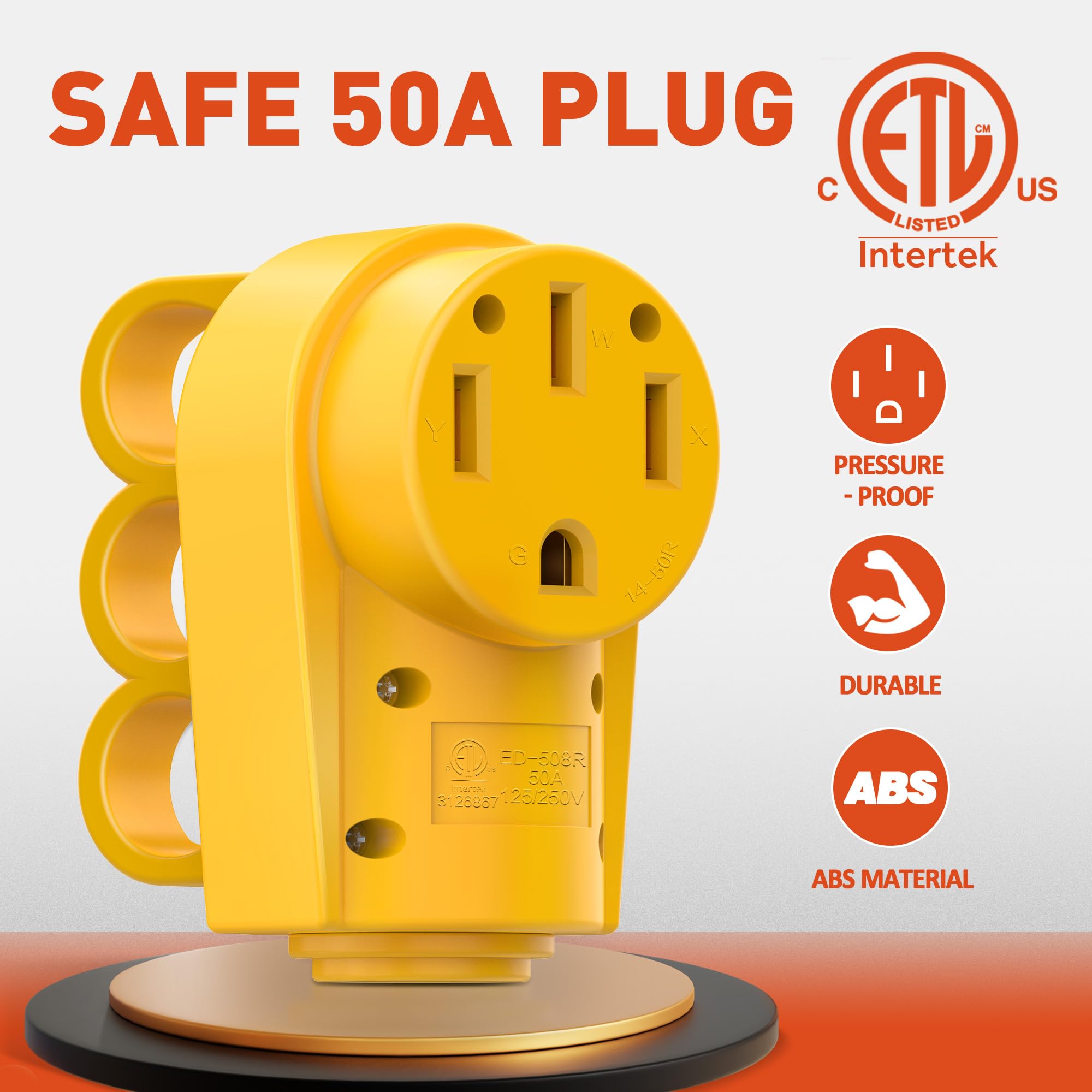 Snowy Fox RV 50 Amp Female Replacement Plug 14-50R Heavy Duty 125V/250V Receptacle Plug with Ergonomic Handle for RV, Camper, Ca