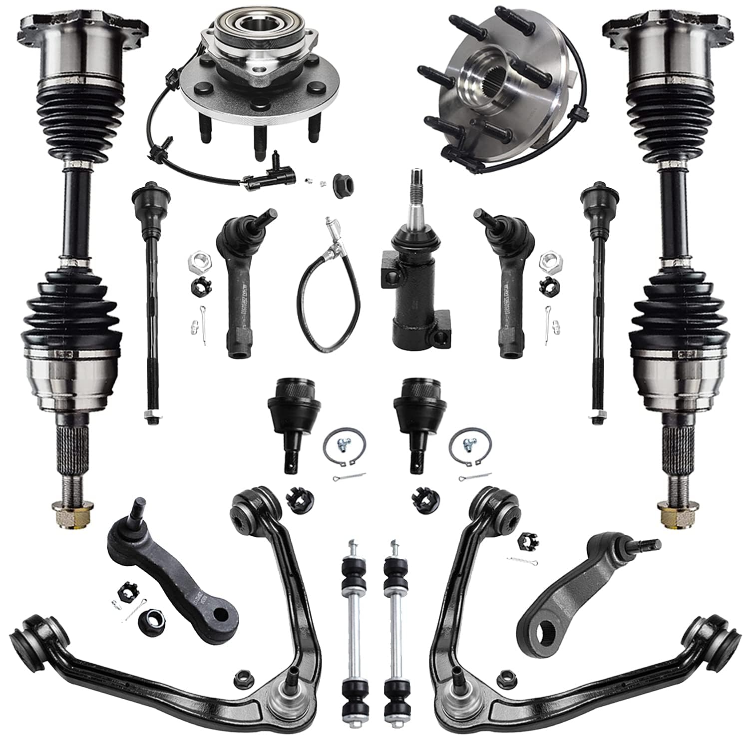 Detroit Axle - 4WD Front End Suspension Kit for Chevy GMC Silverado Sierra Suburban 1500 Yukon Tahoe Escalade Wheel Bearing Hubs
