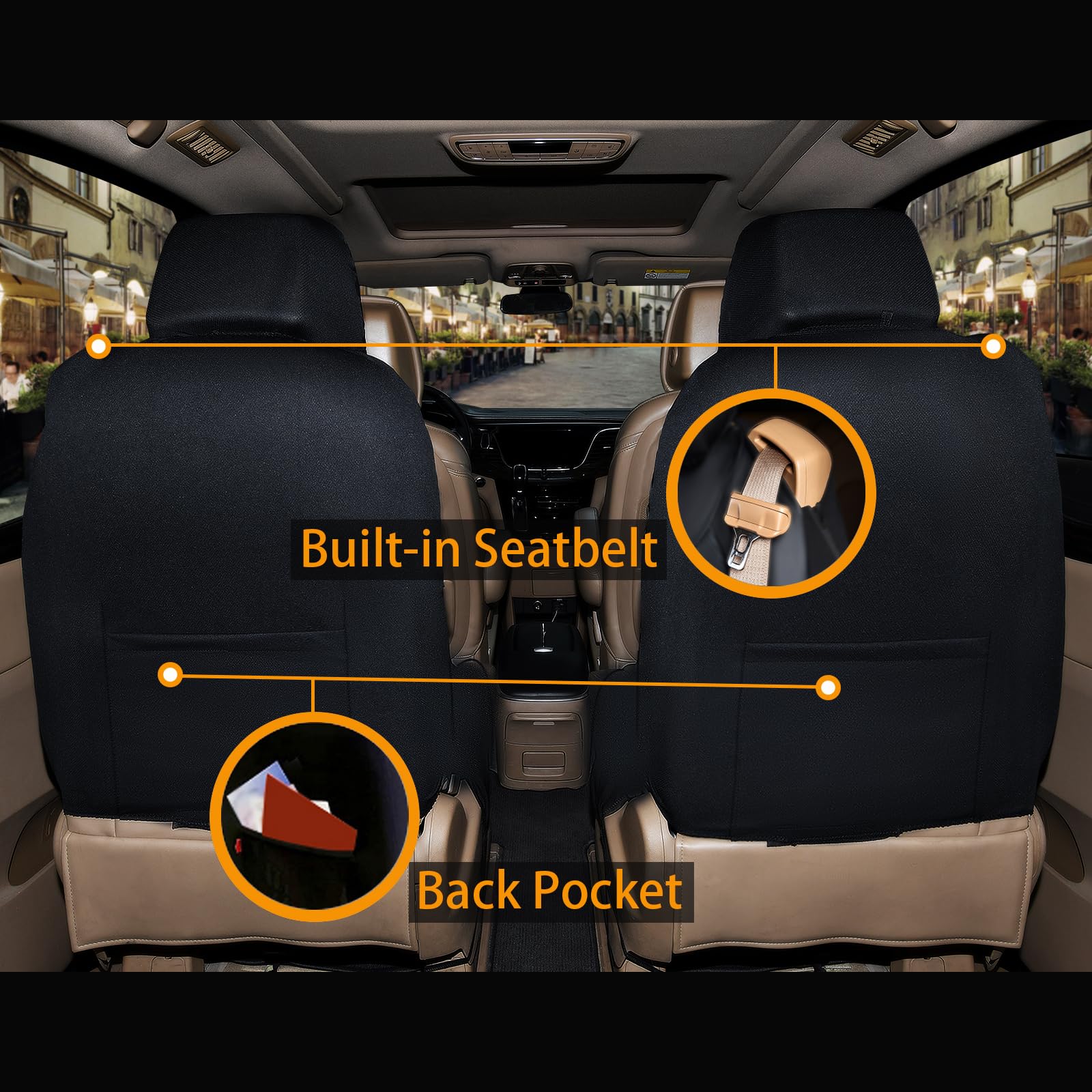 Flying Banner car seat Covers Quality Carbon Fiber Air Mesh Fabric Sport Low High Back Bucket Back Pocket Arm Rest (2 Fronts-Low