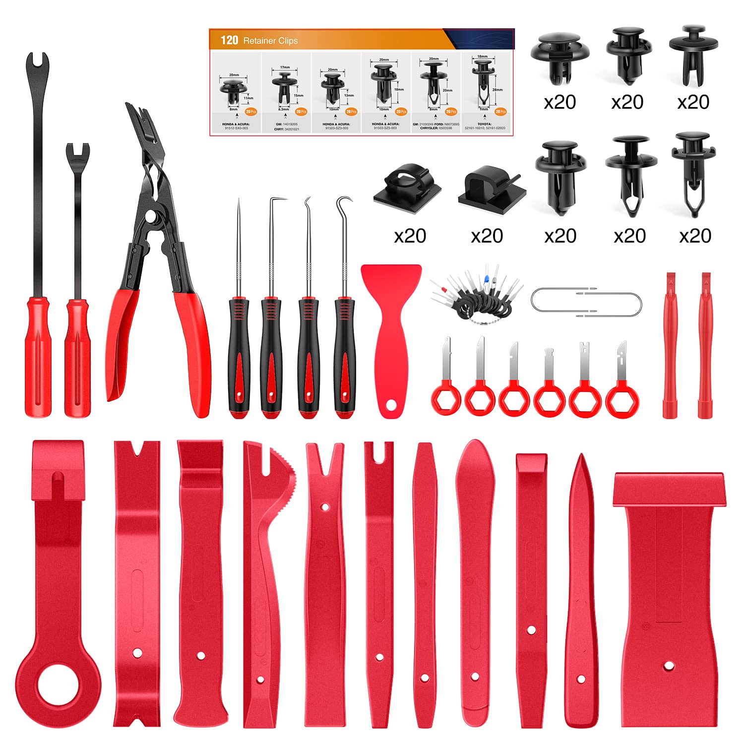 GOOACC 200Pcs Trim Removal Tool, Auto Push Pin Bumper Retainer Clip Set Fastener Terminal Remover Tool Adhesive Cable Clips Roun