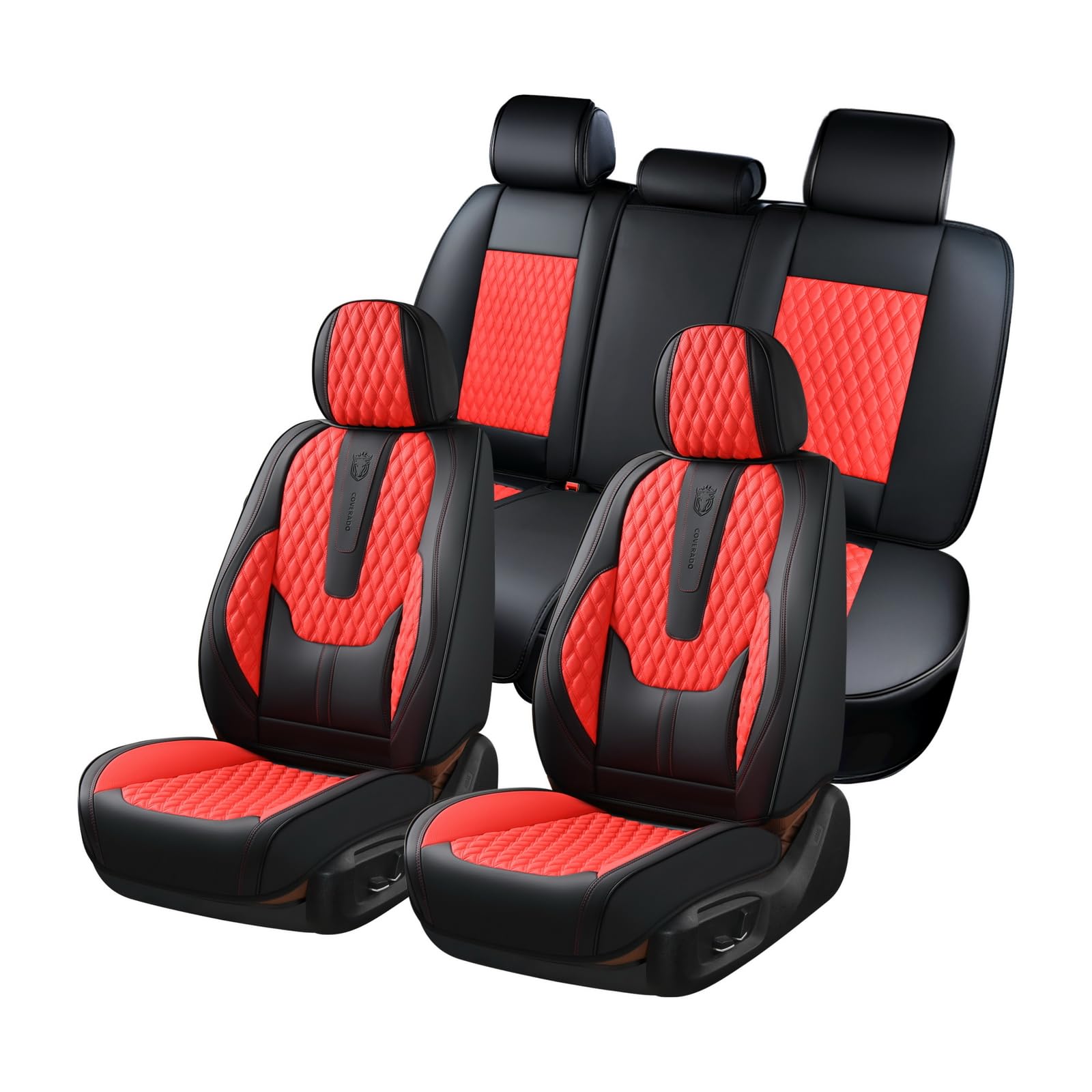 Coverado Car Seat Covers Full Set, 5 Seat Leather Seat Covers for Cars, Car Seat Protector with Lumbar Support, Waterproof Seat 
