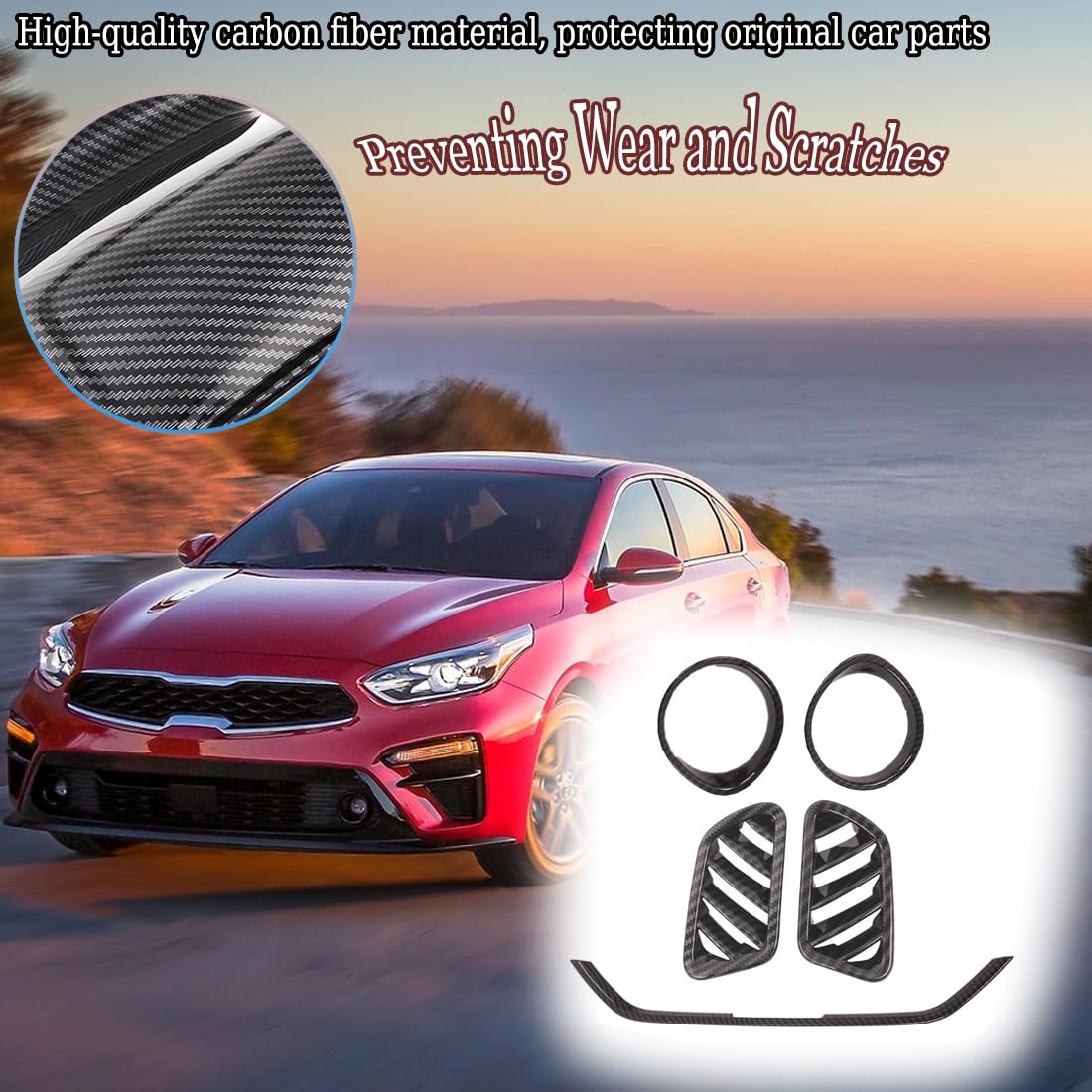 Muxee For Kia Forte 2019-2024 5Pcs Abs Carbon Fiber Center Contro Airconditioning Vent Frame Dashboard Upper Wind Outlet Cover Trims Stickers Dashboard Left Right Air Vent Outlet Trim