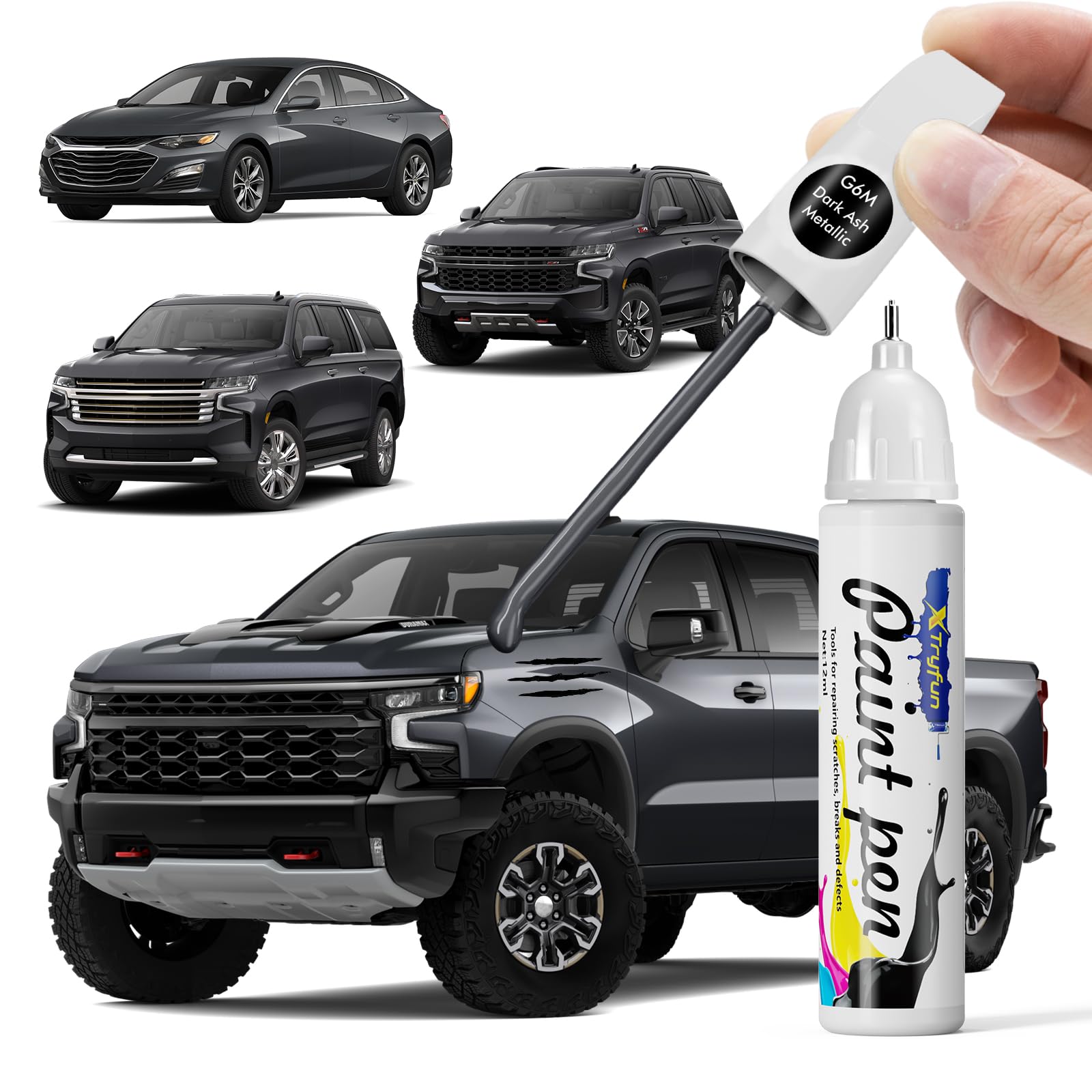 XTryfun G6M/WA618G Dark Ash Metallic Touch Up Paint Compatible with Chevrolet, DIY Car Paint Scratch Repair, Quick & Easy Fix Au