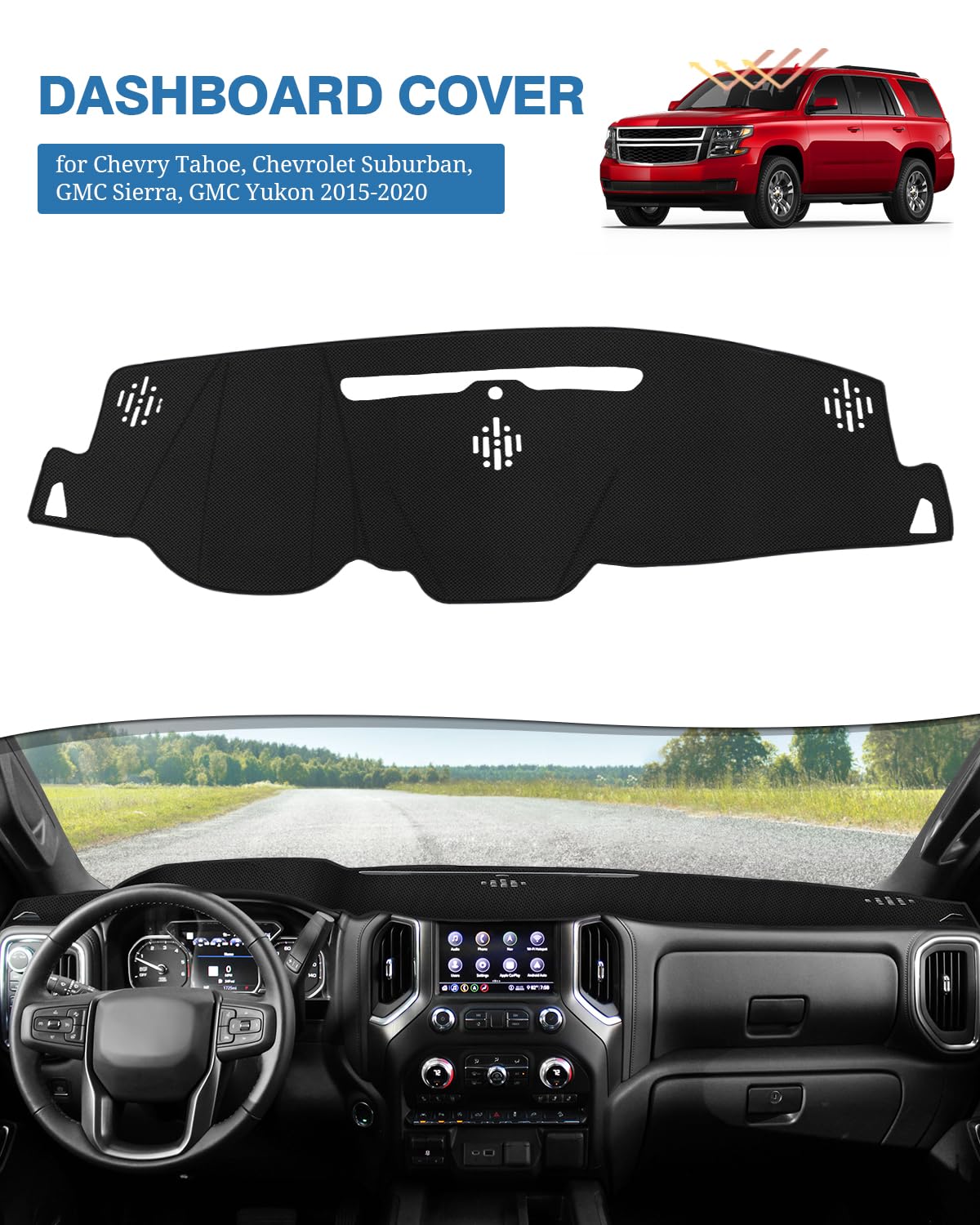 Fiilines Dash Cover Compatible With Chevy Chevrolet Tahoe Suburban/Gmc Sierra Yukon 2015-2020 Dashboard Mat Cover Sunshade Nonsl