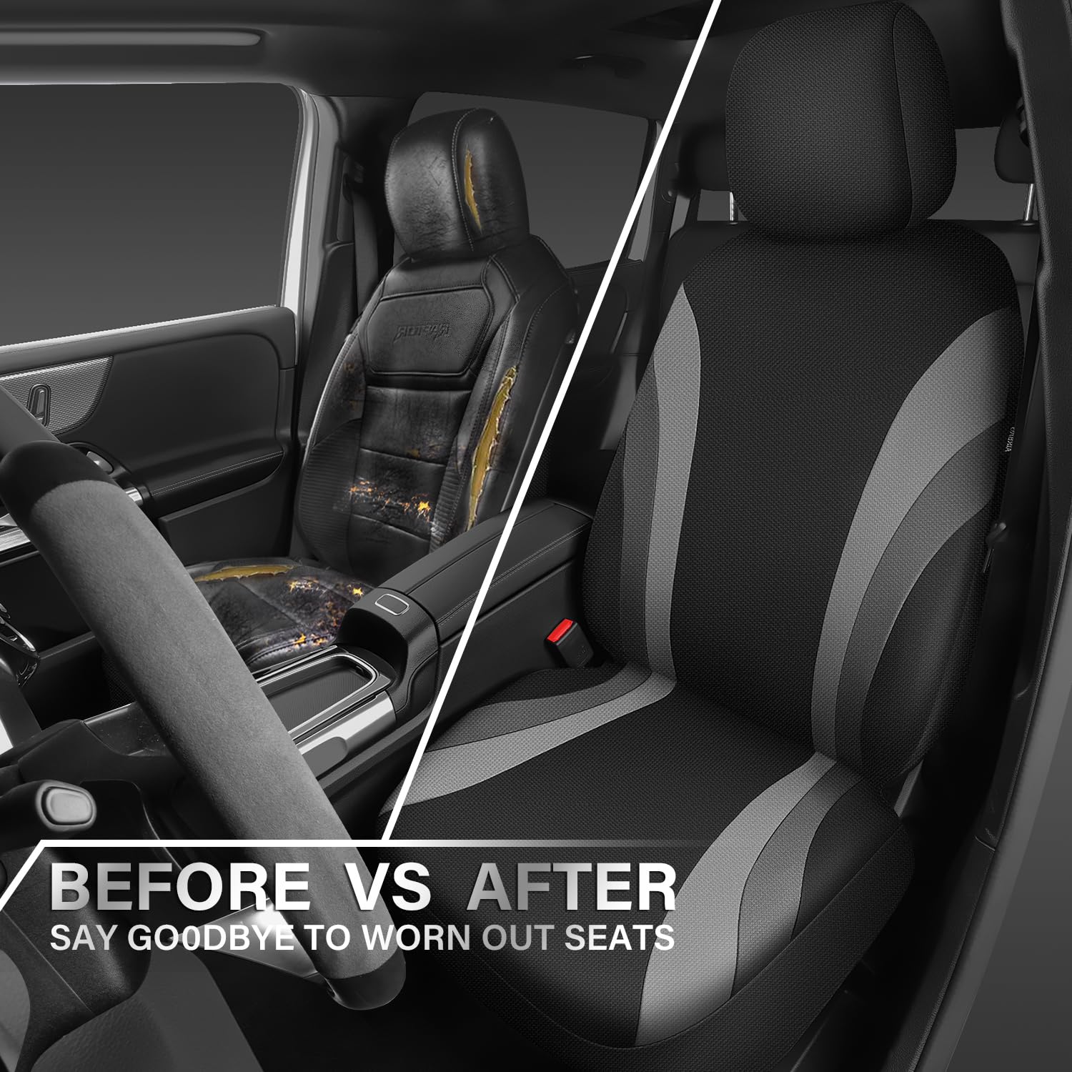 Car Pass Eva Waterproof Car Seat Covers Front Seats,Gray Two Front Seat Covers,Airbag Compatible,Automotive Seat Covers Universa