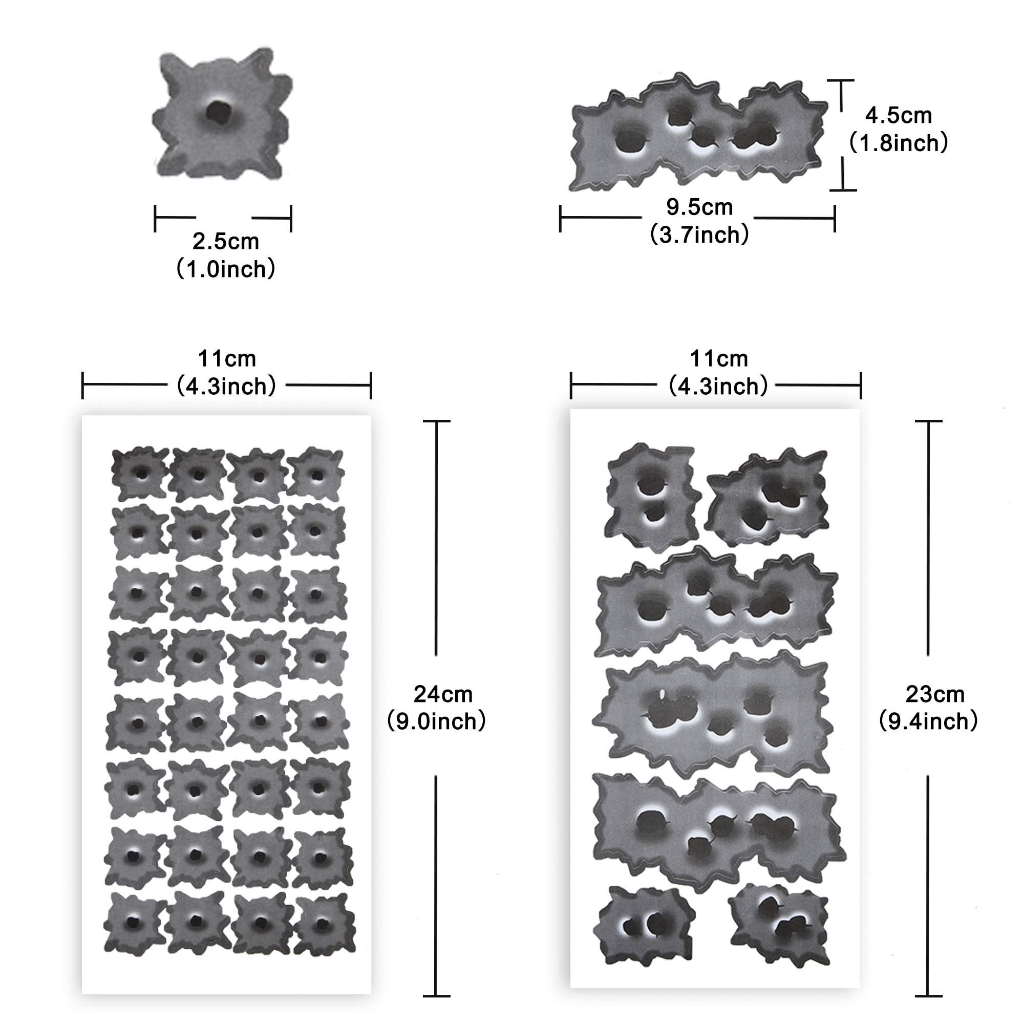 Tomall 96-Hole 3D Bullet Hole Car Stickers Simulation Stereoscopic Fake Guns Bullet Hole Stickers Automotive Tattoo Hood Front Cover Decorations Accessories Bullet Waterproof Car Decals 4 Sets