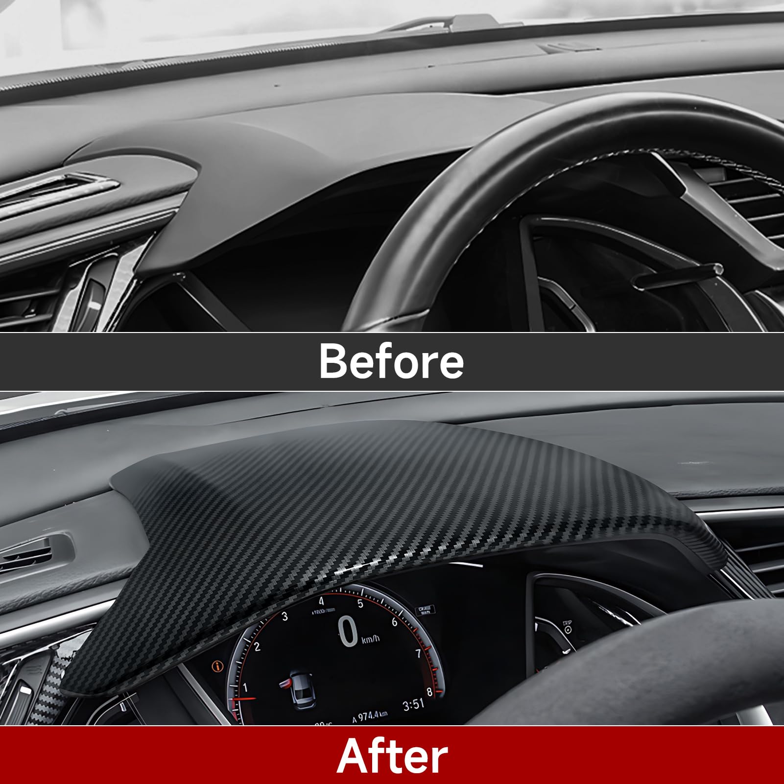 BRMYL Car Dashboard Instrument Protective Cover Decals for 2016-2021 Honda Civic 10th Gen Accessories ABS Carbon Fiber Stickers
