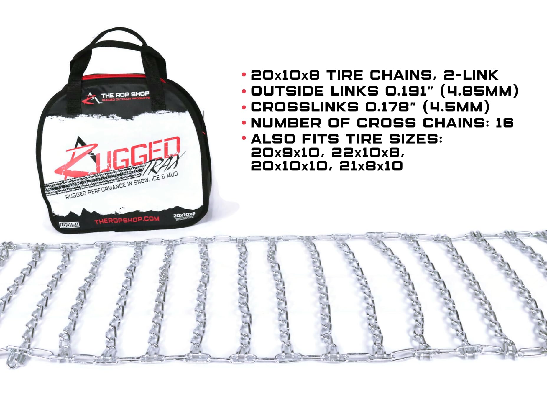 The Rop Shop Pair 2 Link Tire Chains 20X10.00X8 For Simplicty Lawn Mower Garden Tractor Rider