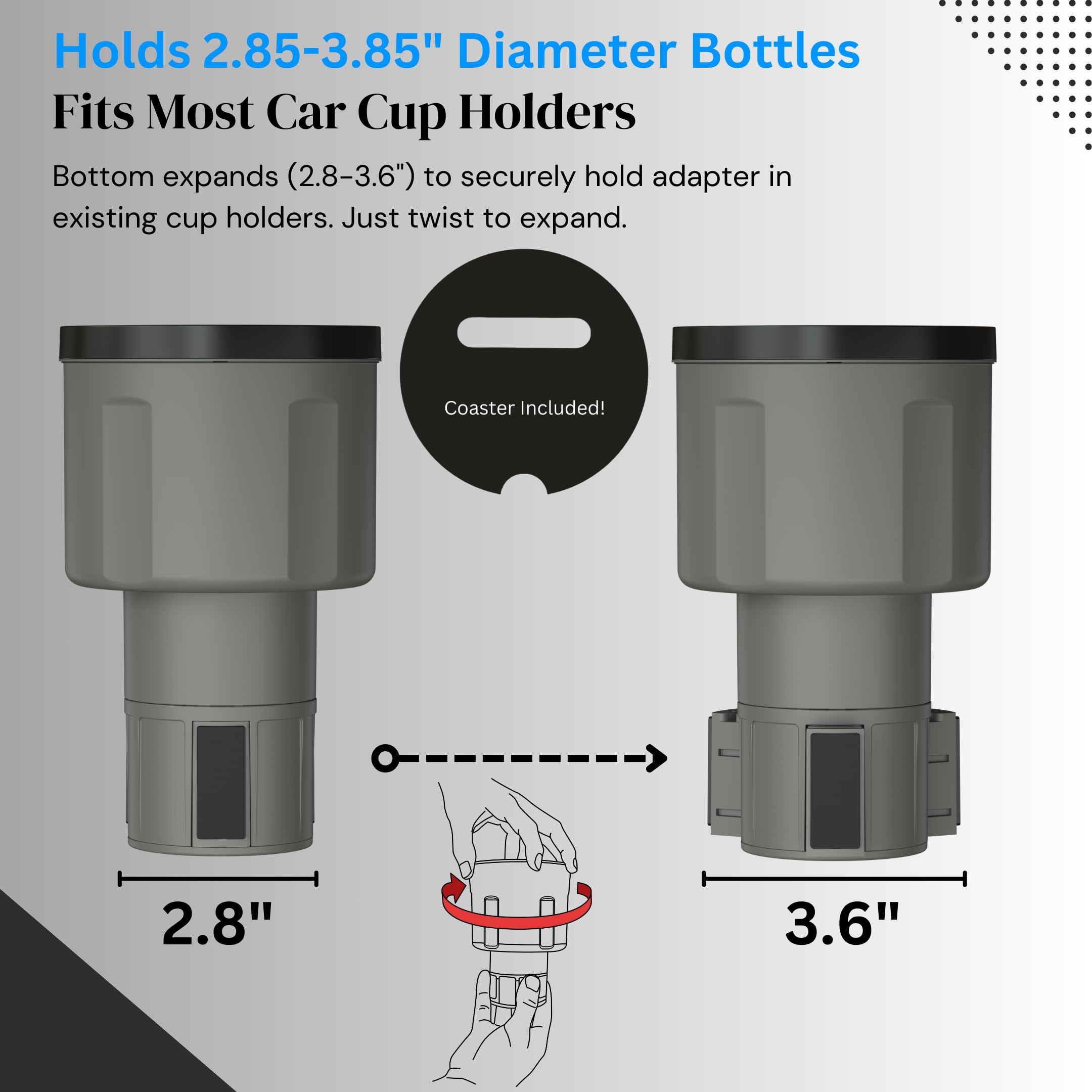 Swigzy Car Cup Holder Expander Adapter (Adjustable) - Holds Hydro Flask, Yeti, Nalgene, Large 32/40 Oz. Bottles & Big Drinks - G