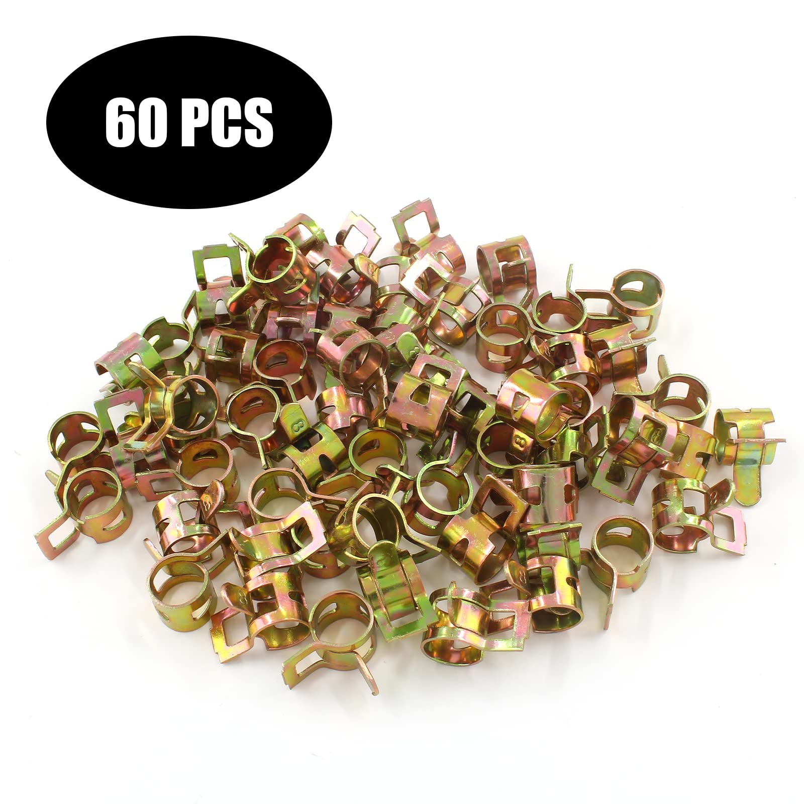 Rierdge 60 Pcs 5Mm Id Spring Band Type Clamps, 3/16'' Fuel Hose Clamps Fasteners, Golden Spring Hose Clip For Fuel Hose Line Wat