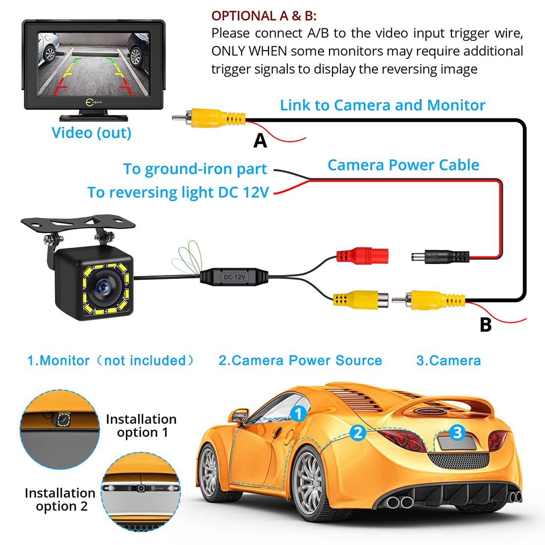 Inclake Car Backup Camera, Rear View Camera Ultra Hd 12 Led Night Vision, Waterproof Reverse Camera 140 Wide View Angel With Mul