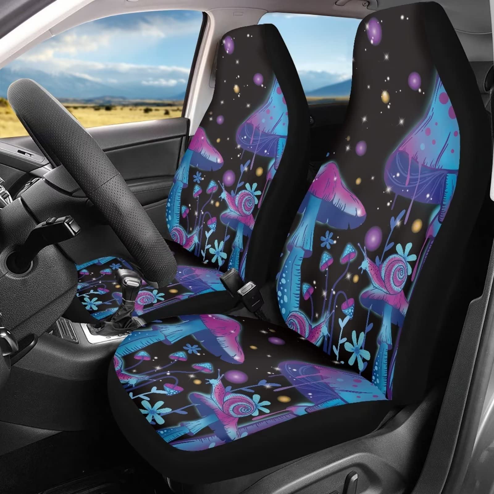 Poceacles Mushroom Snail Flower Car Seat Cover Protector Front Seat Cover SUV Car Full Set for Women Bucket Seat Cover Blanket P