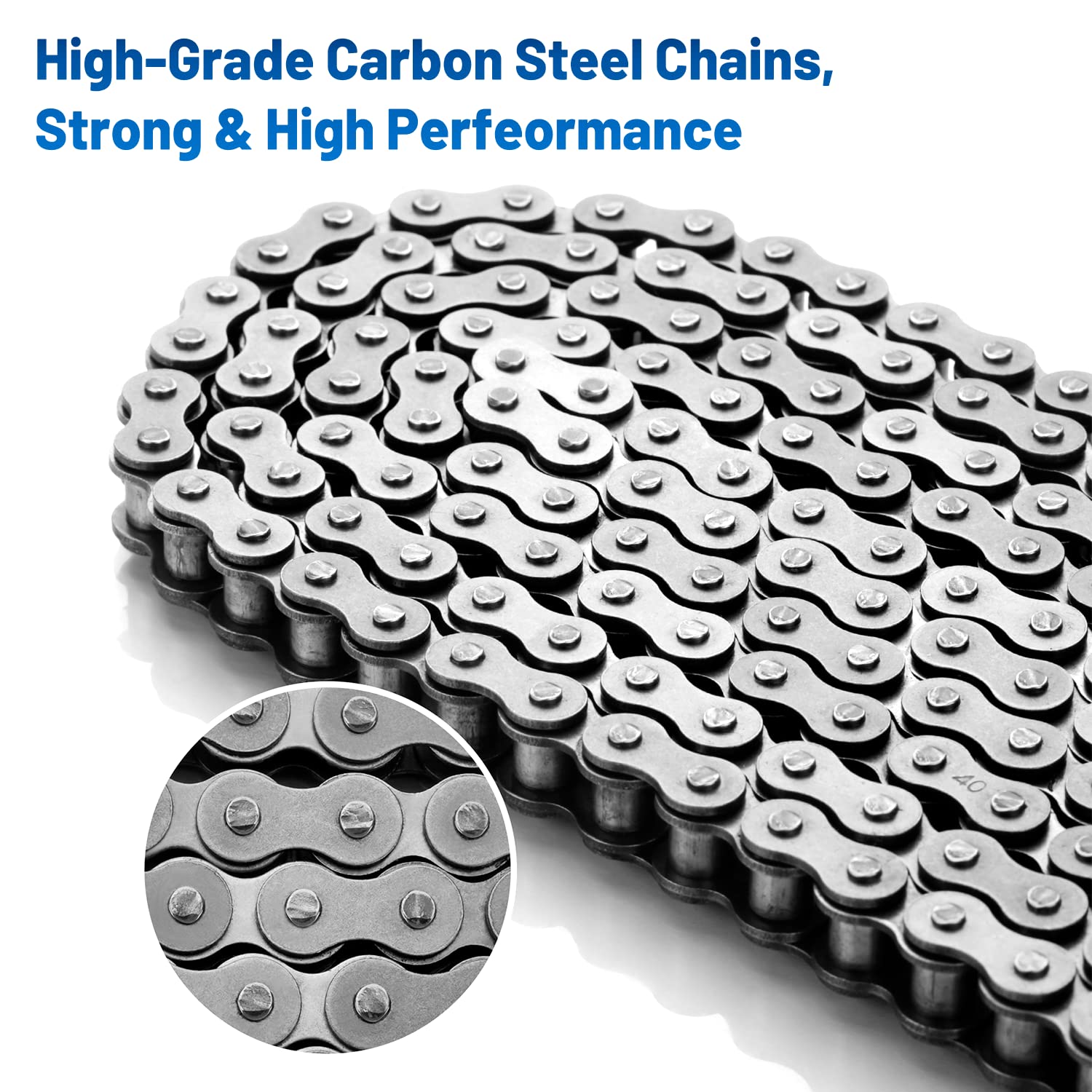 Belleone #40 Roller Chain - 10 Feet #40 Chain With 5 Connecting Links For Go Karts, Mini Bikes, Scooters, Motorcycles, Bycicles,