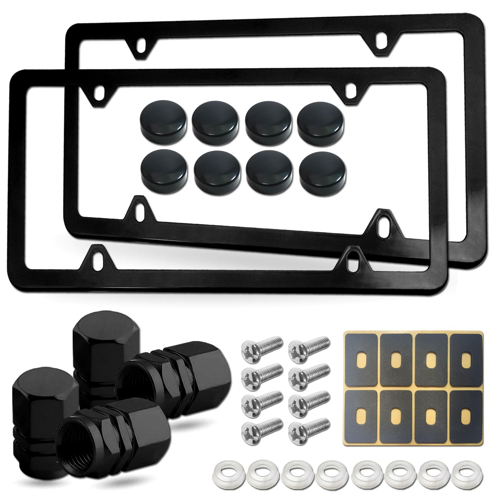 YoUoY Matte Black License Plate Frames- Aluminum Front & Rear Car Tag Covers for Men Women, 2 Pack 4 Hole Thin Slim Holders with