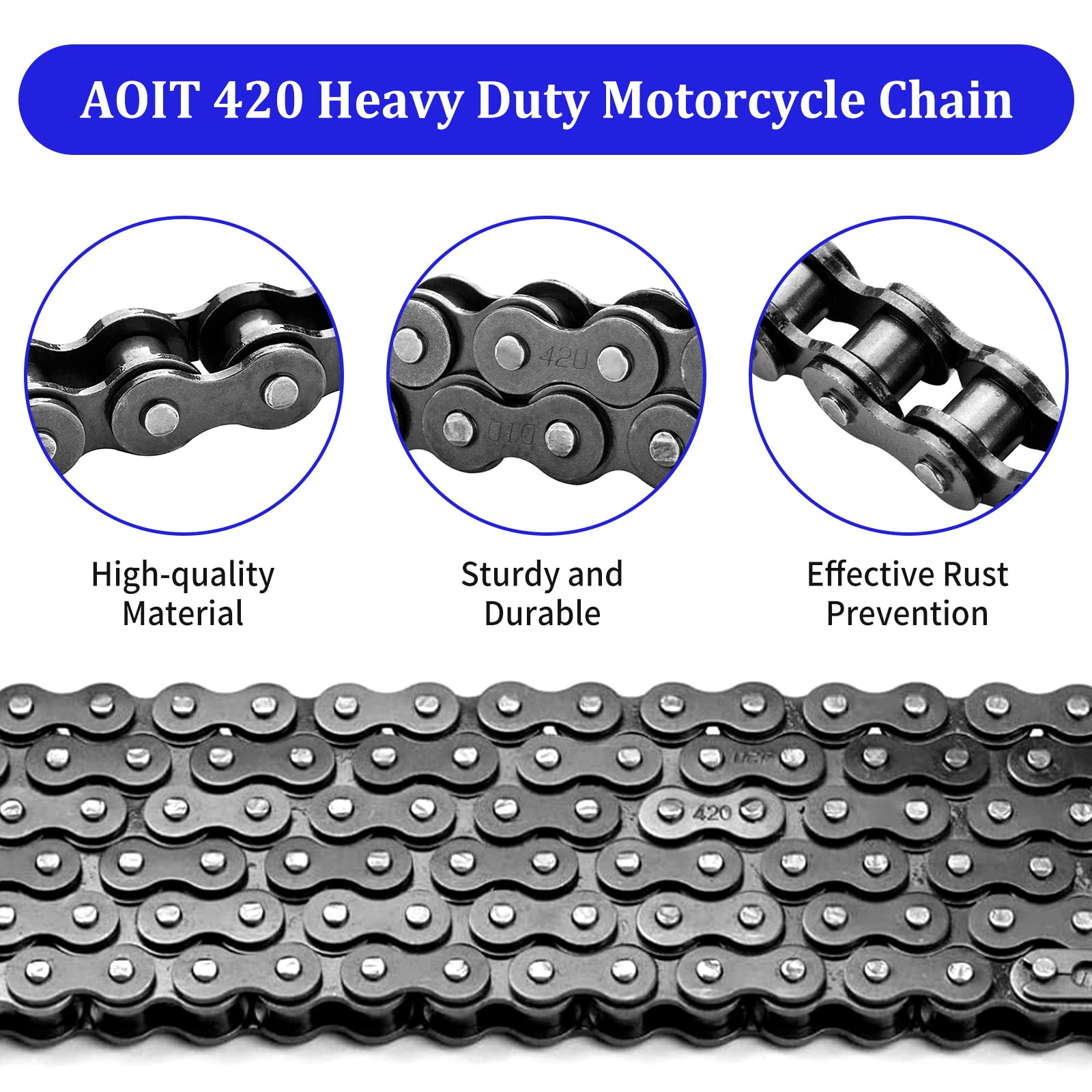 420 Motorcycle Chain Total 90 Links - 420 Standard Roller Chain For 110Cc 125Cc Go Kart Dirt Pit Bike Atv Quad Scooter Mini Bike