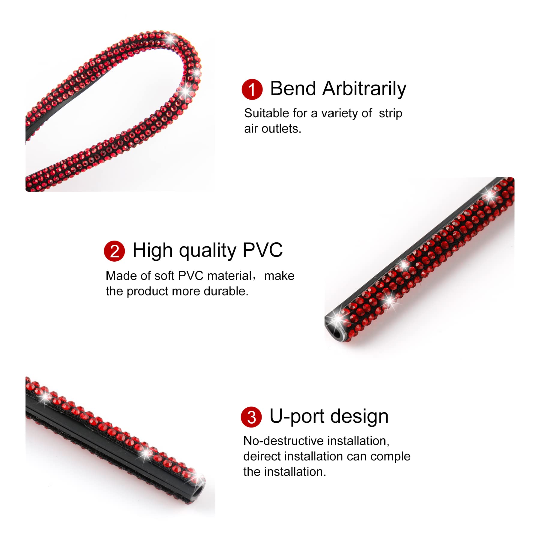 Livtee Bling Car Air Vent Outlet Moulding Trim, 10Pcs Car Air Conditioner Decoration Strip, Bling Rhinestone Diamond Car Interior Accessories For Women And Teens, Red