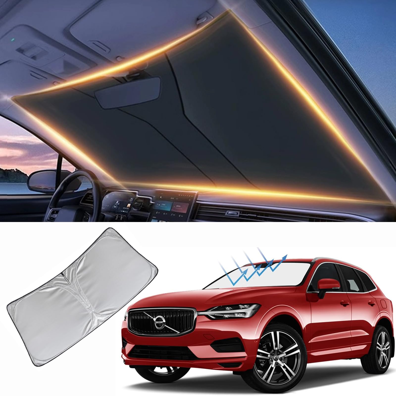 Windshield Sun Shade for Volvo XC60 Front Window Shades Cover for 2018-2025 XC60 Windshield Sun Visor Protector Car Accessories