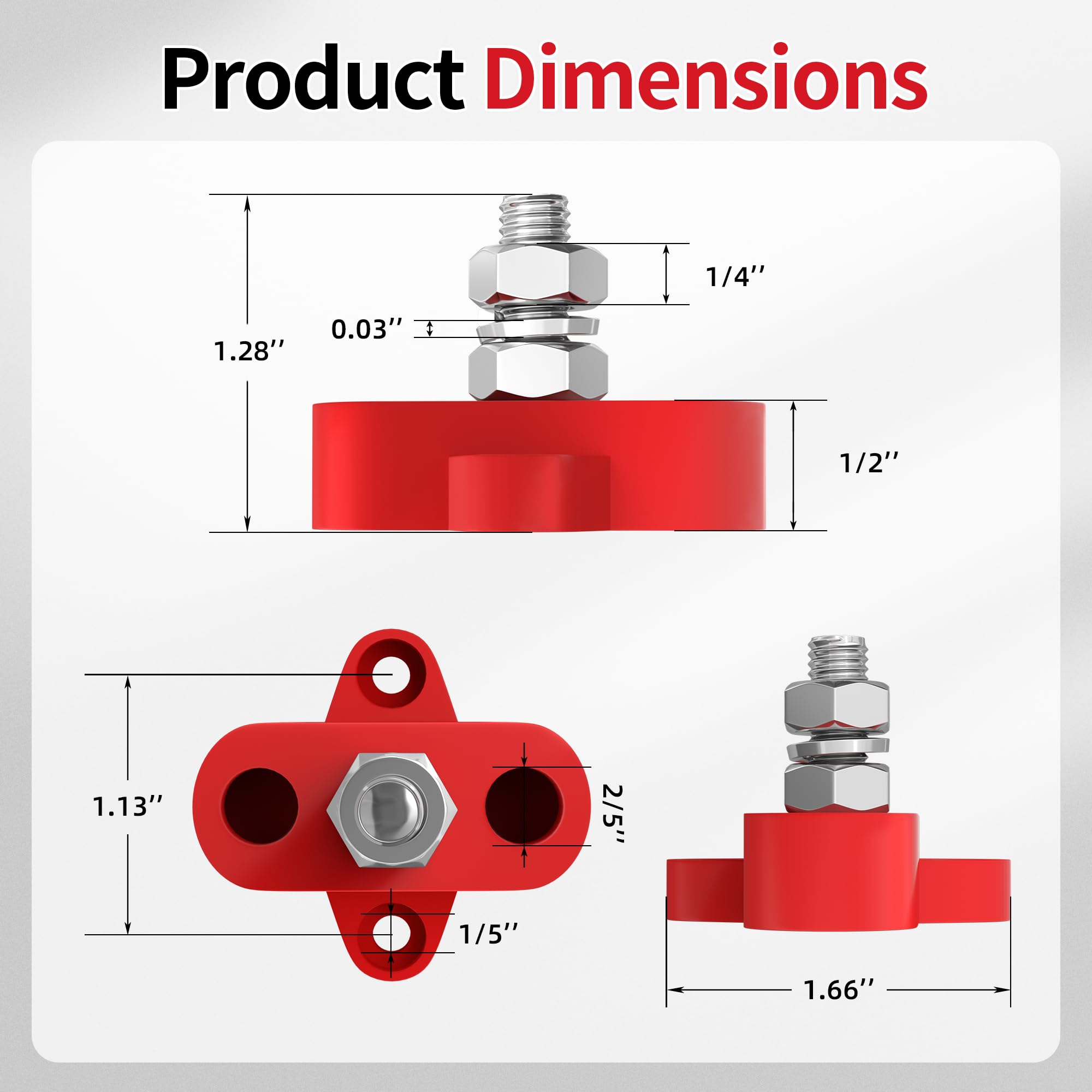 Joinfworld Bus Bar 12V 250A Power Distribution Block Single 5/16'' Stud Battery Post Junction Block For Marine Automotive Car Bo