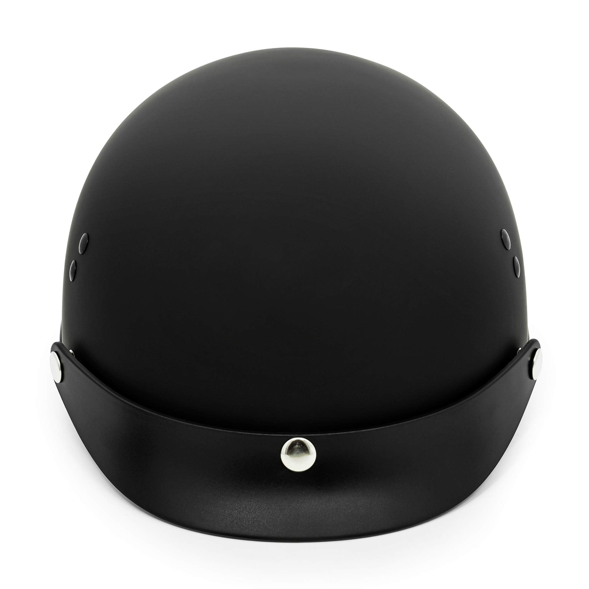 Vcan Cruiser Solid Flat Black Half Face Motorcycle Helmet With Drop-Down Sun Visor, Removable Peak And Quick Release Buckle (X-S