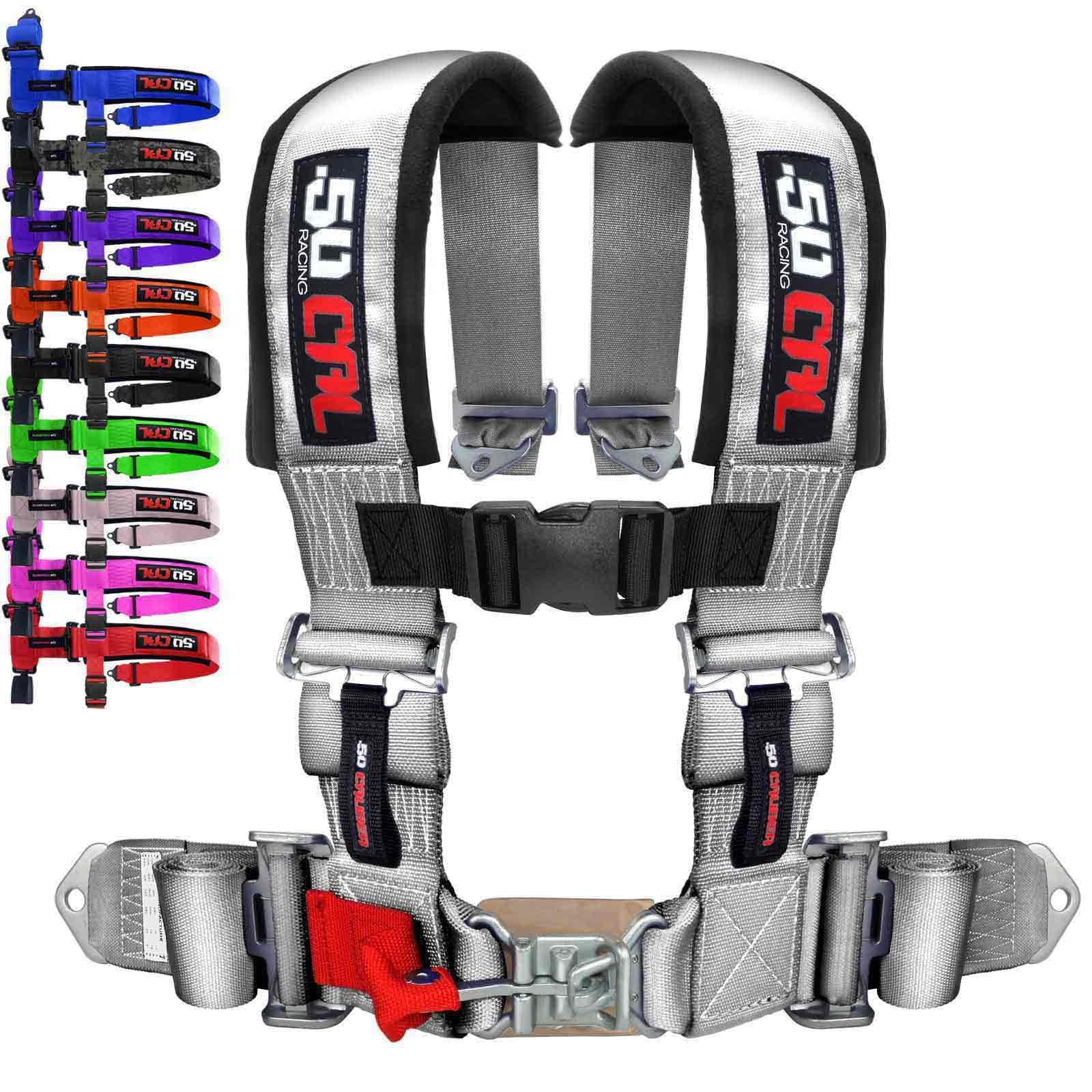 Silver 4 point harness for bucket seat with quick latch release, 9 colors to choose from, racing harness 4 point race car UTV RZ
