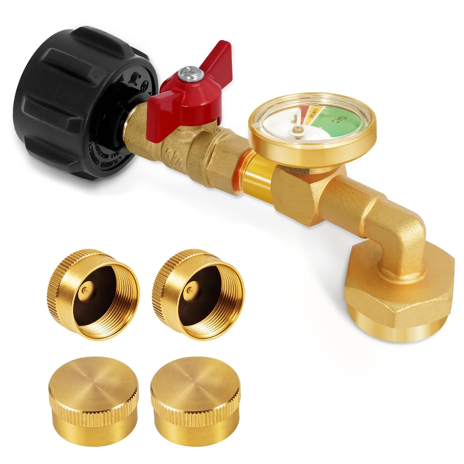 Getoolet Propane Refill Adapter for 1 lb. Tanks, Propane Refill Elbow Adapter with Valve and Gauge, Propane Adapter 20lb to 1lb 