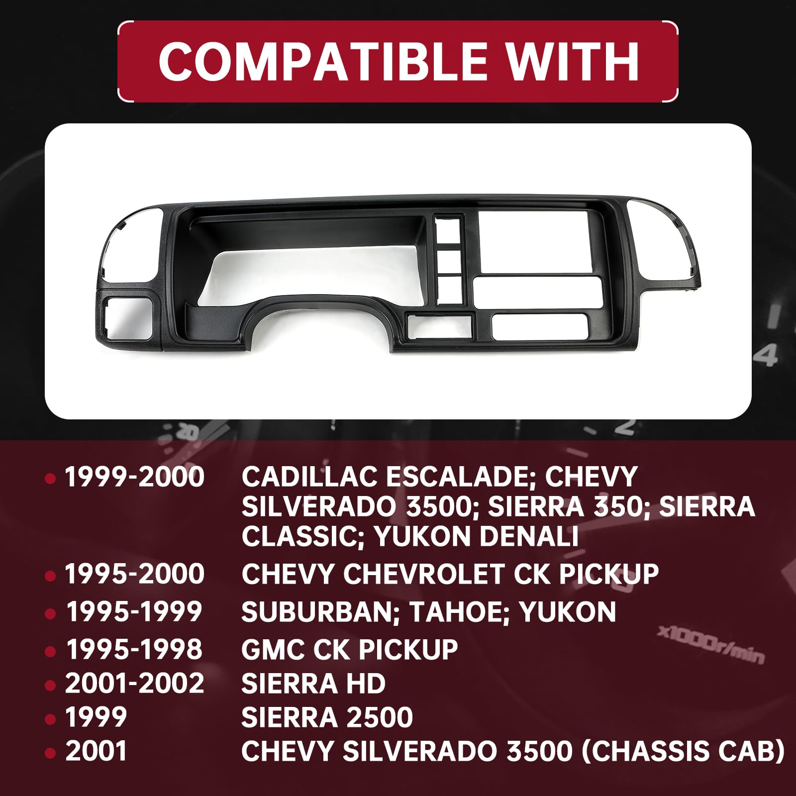 Hecasa Double Din Dash Panel Kit Compatible With 1995-2002 Gmc Suv/Truck Black W/Harness Car Radio Stereo