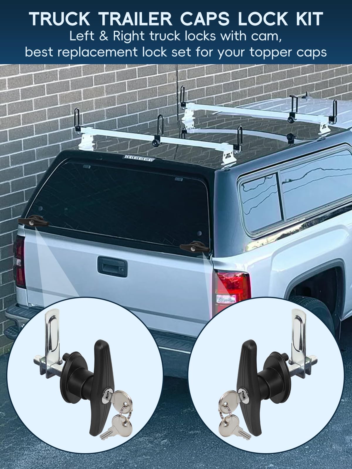 Quality Life Universal Truck Cap Camper Shell T-Handle Lock Latch Replacement - Galvanized Locking Kit for Truck Bed Topper Door