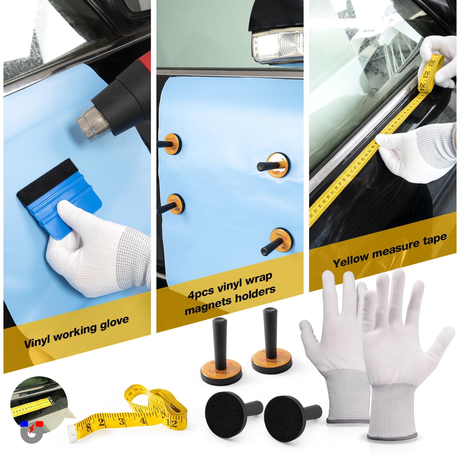Gomake Vinyl Wrap Tool Car Wrap Kit For Window Tint Film Installation, Include Heat Gun, Tinting Squeegee,Micro Tucking Stick, F