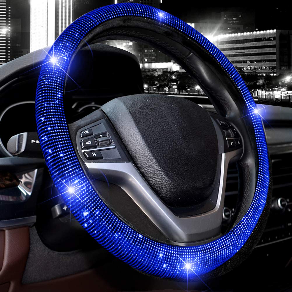 Valleycomfy Steering Wheel Cover For Women Men Bling Bling Crystal Diamond Sparkling Car Suv Wheel Protector Universal Fit 15 In