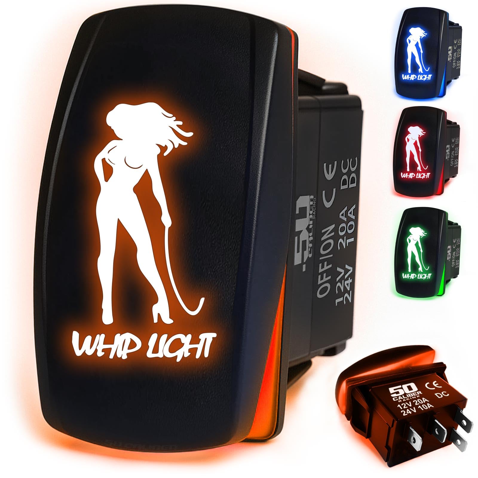 50 Caliber Racing Rocker Switch On/Off Led Backlit Orange Whip Lights Utv, Auto 20A 12V (5359B4 Orange)