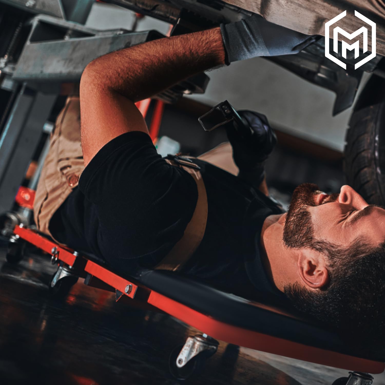 M-AUTO Heavy-Duty Convertible Mechanic Creeper & Seat, 48" Red, 2-in-1 Z-Creeper with Adjustable Headrest & 7 Swivel Casters