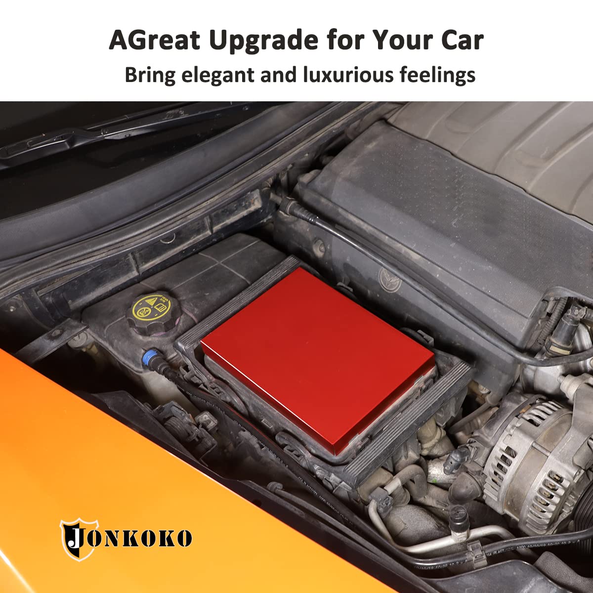 Jonkoko Aluminum Alloy Engine Antifreeze Fuse Box Cover For Chevrolet Corvette C7 2014-2019 Hood Engine Trim Sticker Interior Accessories (Red)