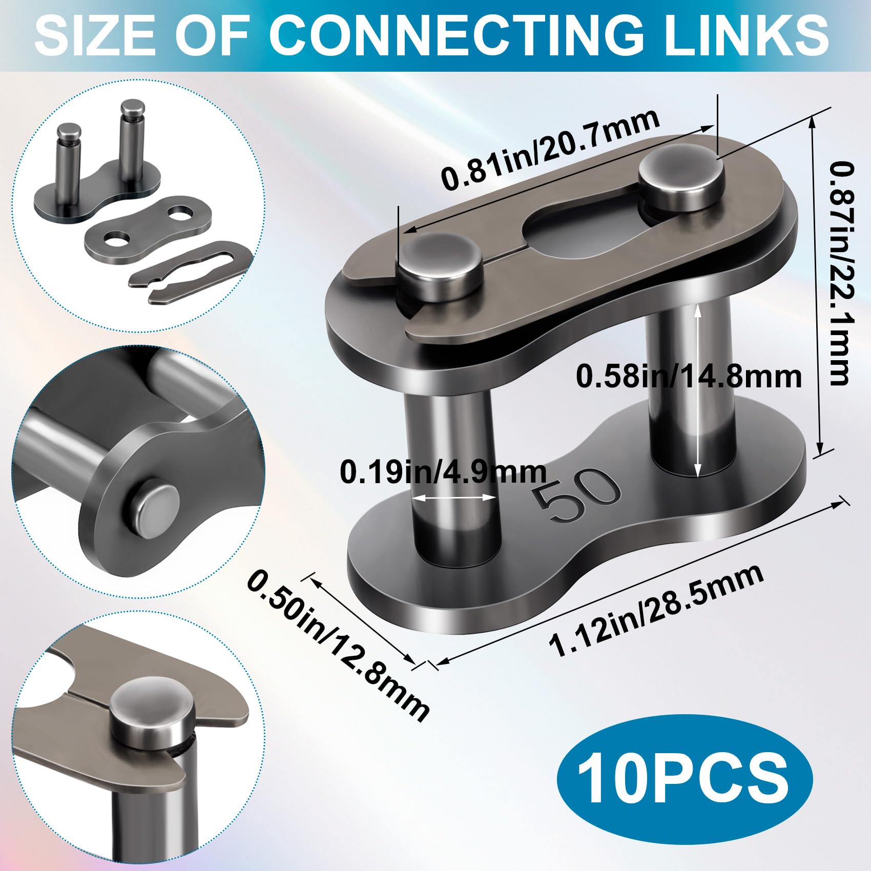 Pagow 10Pcs #50 Roller Chain Connecting Links, Master Connector Link Heavy Duty For Bycicles, Mini Bikes, Motorcycles, Go-Karts,