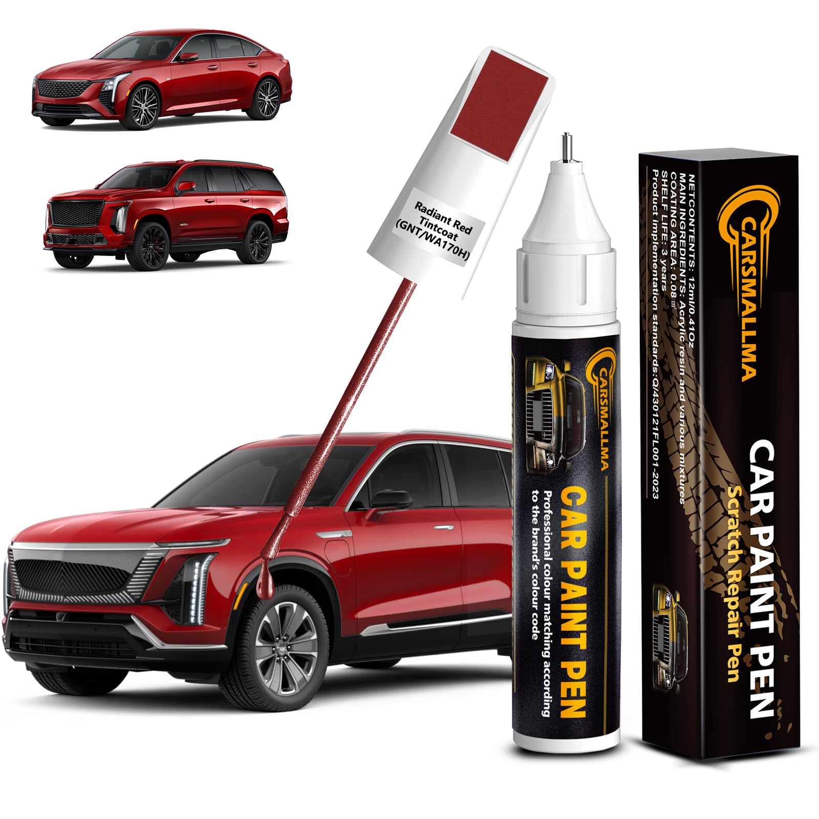 carsmallma Radiant Red Tintcoat(GNT/WA170H) Car Touch Up Paint for Cadillac, Color Accurate Car Paint Scratch Repair Pen Kit Qui