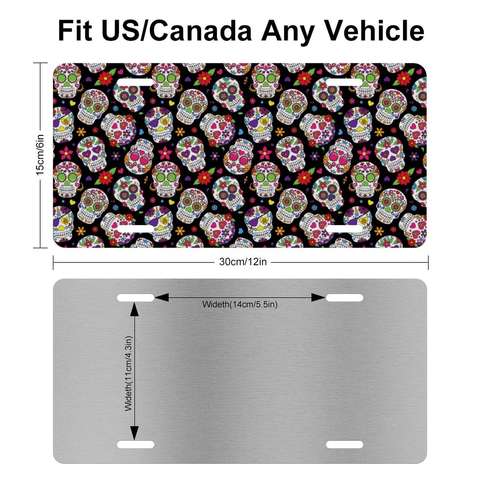 Muishi Day of The Dead Sugar Skull Decorative License Plate, Vanity Tag, Metal License Plate, Aluminum Novelty License Plate Hom