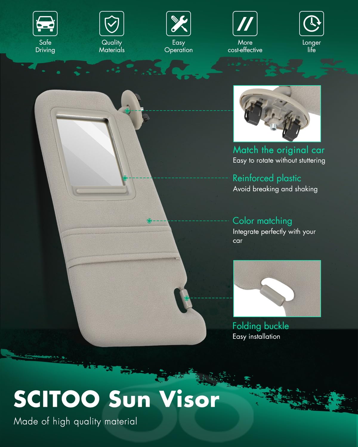 Scitoo Car Sun Visor Assbembly With Mirror Replacement For 2007-2011 For Toyota For Camry Gray Without Sunroof(Left Driver & Rig