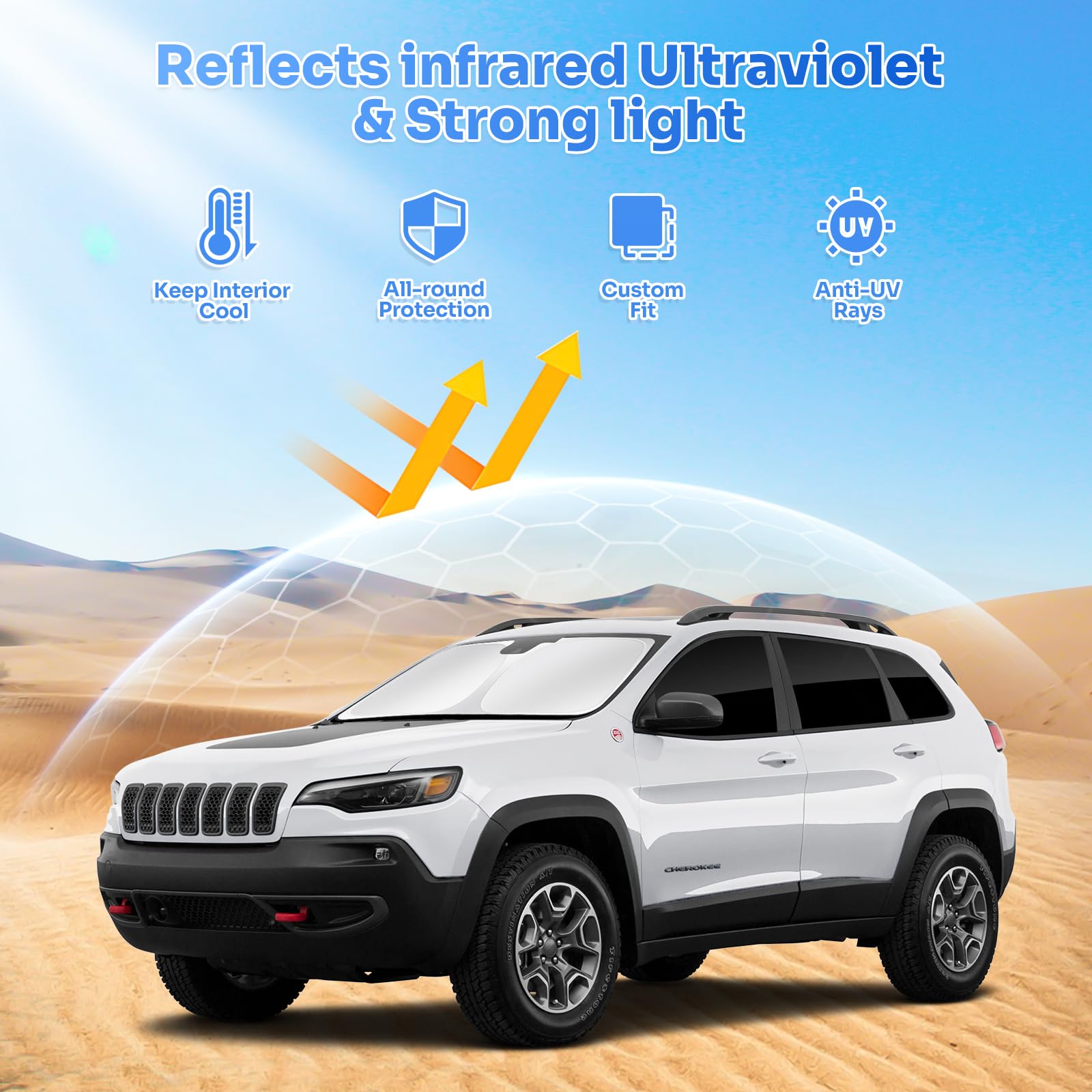 Canvcle Sunshades For Jeep Cherokee 2014-2023 (Not For Jeep Grand Cherokee) Windshield Sun Shade Side Rear Window Shade Cover Su