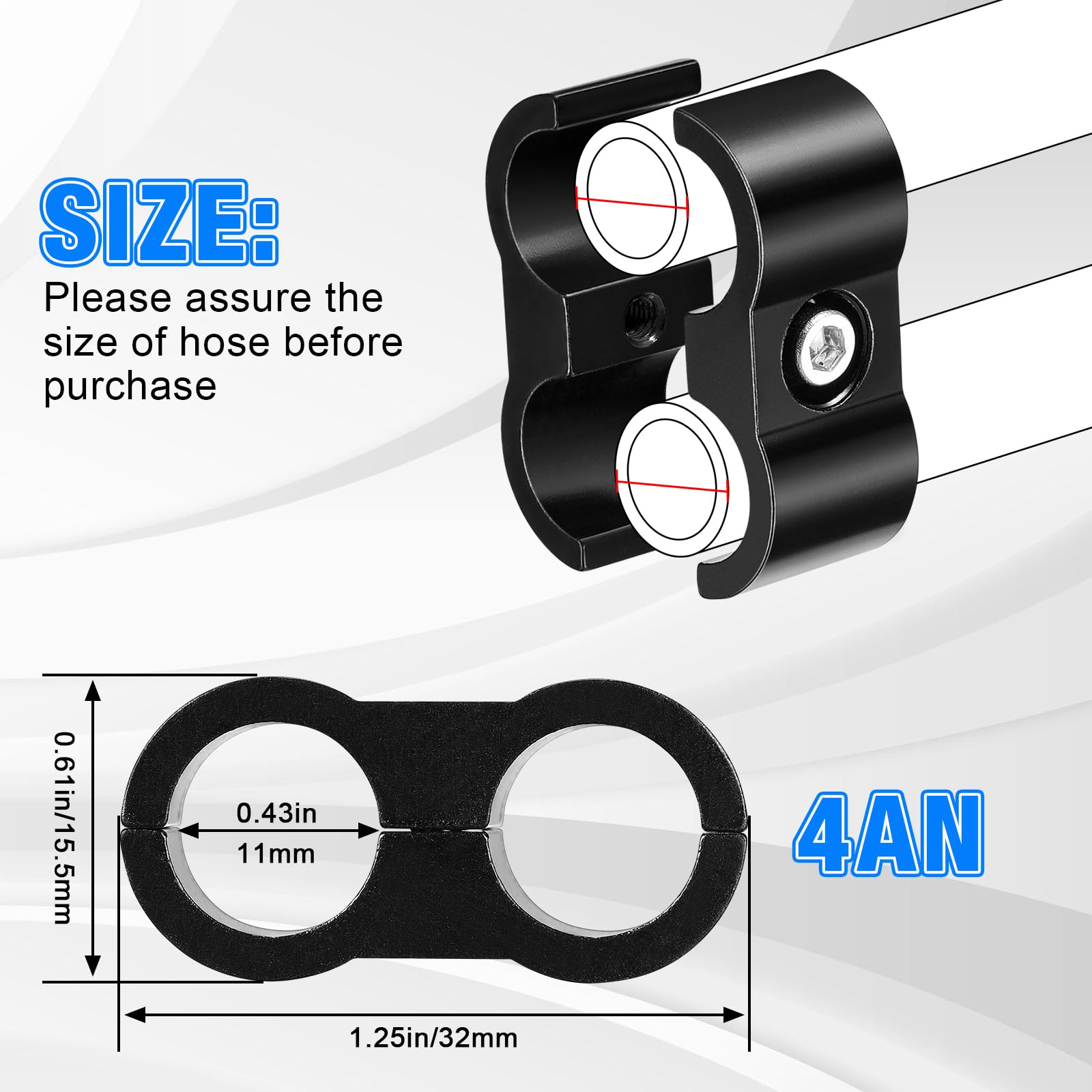 4An Hose Separator Clamp - Aluminum Fuel Mounting Clamps, Great For 1/4 Fuel, Oil, Brake, Water, Gas Line, 4Pcs/Pack, Black