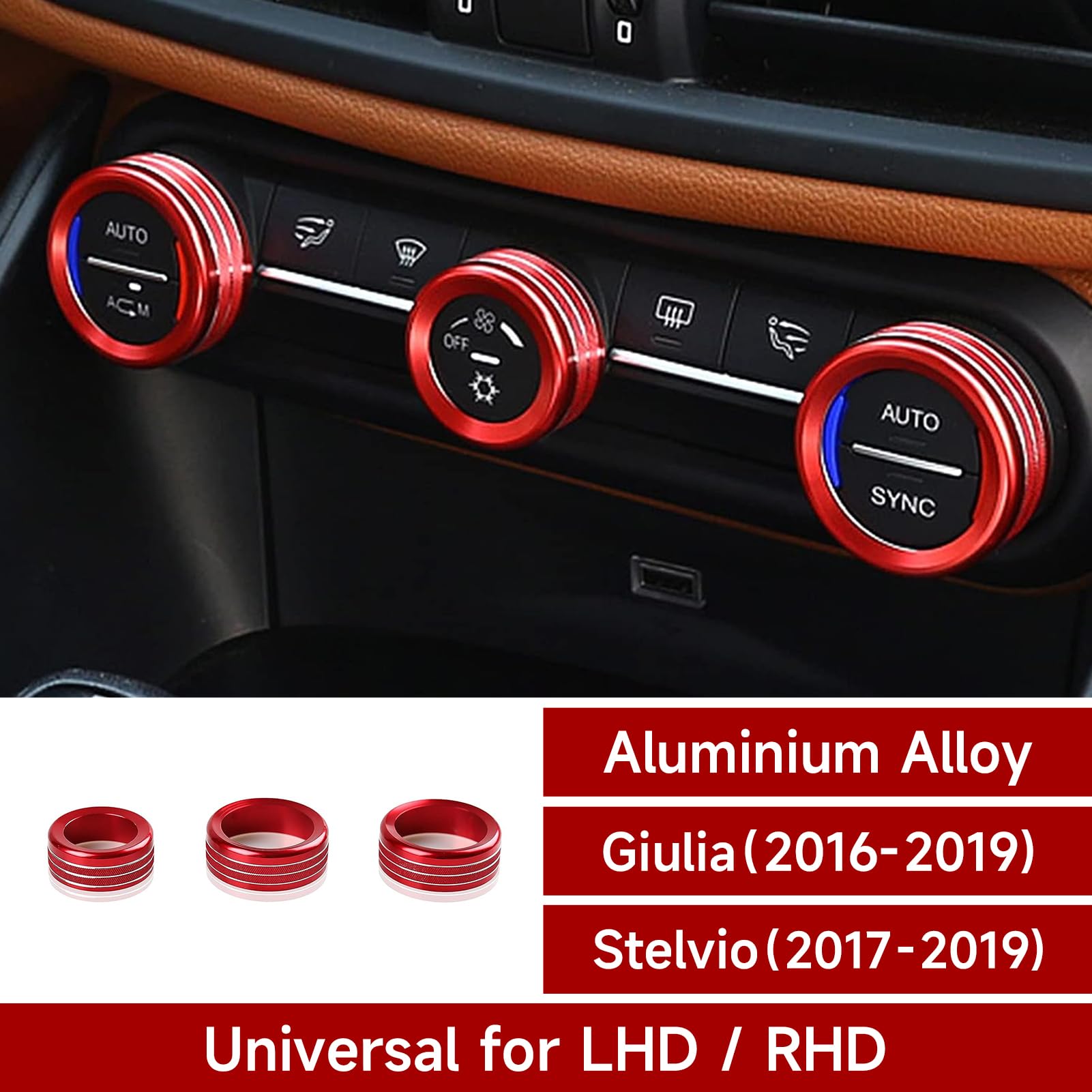 3Pcs Car Ac Knob Trim Air Conditioner Audio Cover Rotary Decoration Ring Sticker Decal Fit For Alfa Romeo Giulia 952 Stelvio 949