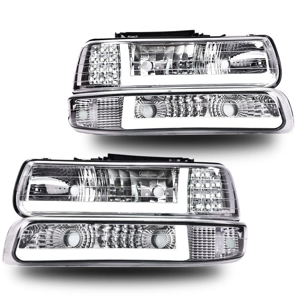 G-Plus Led Drl Headlights,Compatible With 1999-02 Chevy Silverado 1500 2500/2001-02 Silverado 1500Hd 2500Hd 3500/Fit 2000-06 Che
