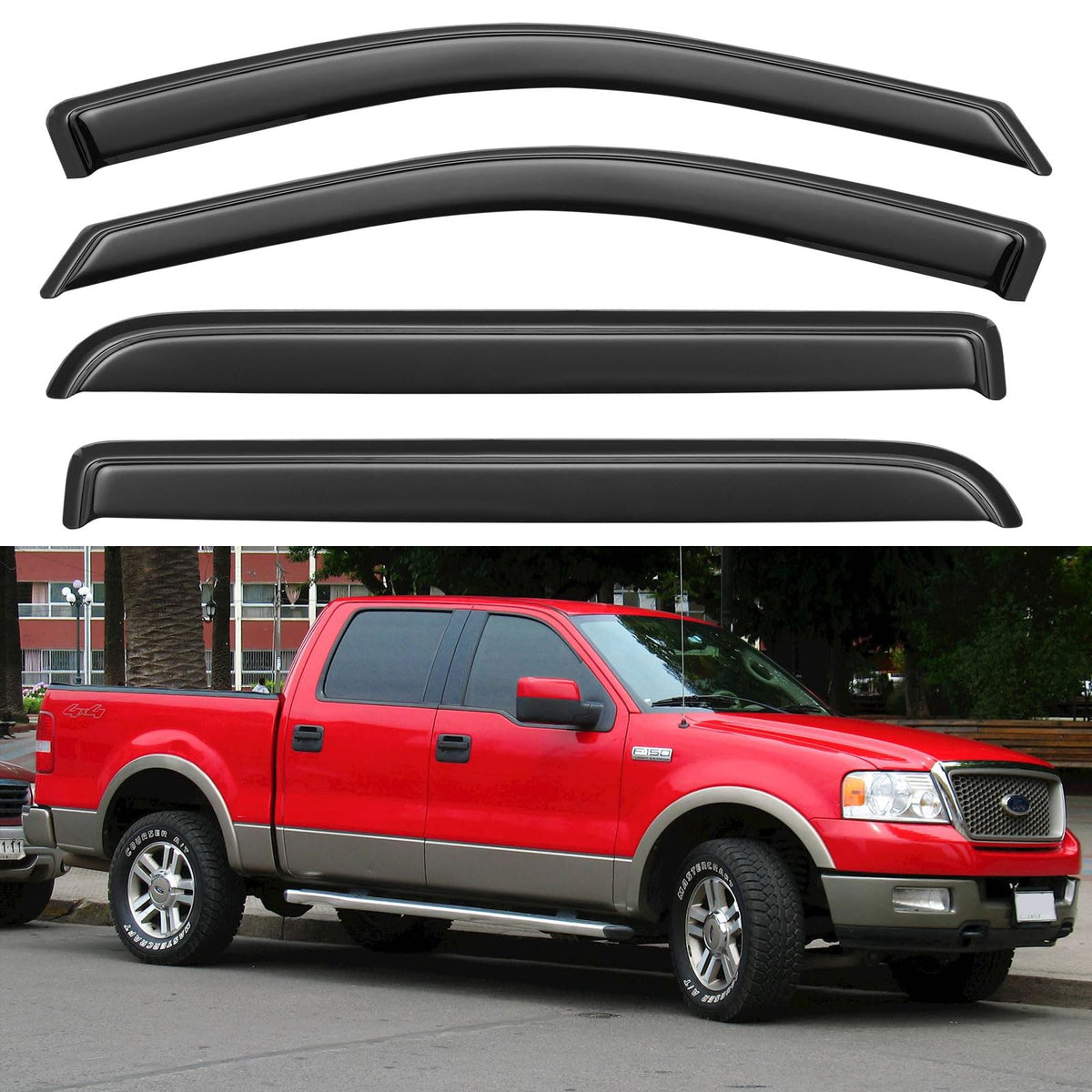 Window Visors Rain Guards for 2004 2005 2006 2007 2008 Ford F150 SuperCrew, Out-Channel Window Vent Wind Deflectors Visors Shade