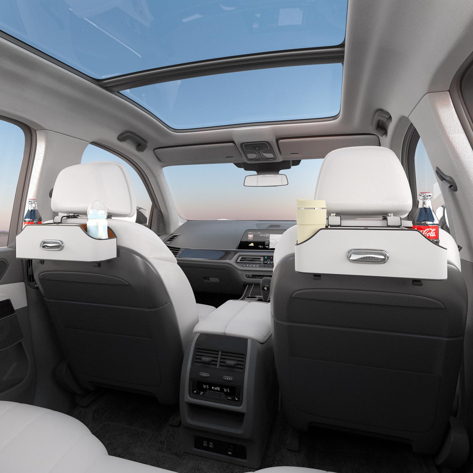 Sancaral Car Rear Backseat Extra Multifunctional Drink Cup Holder Organizers with Tissue Storage Box Organizer & Hooks for Car S