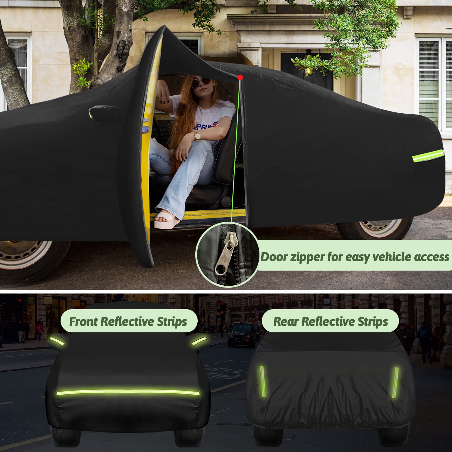 for 2010-2025 Chevy Camaro Waterproof Car Covers, 210T All Weather Protection Full Car Cover with Windproof Gust Strap and Zippe