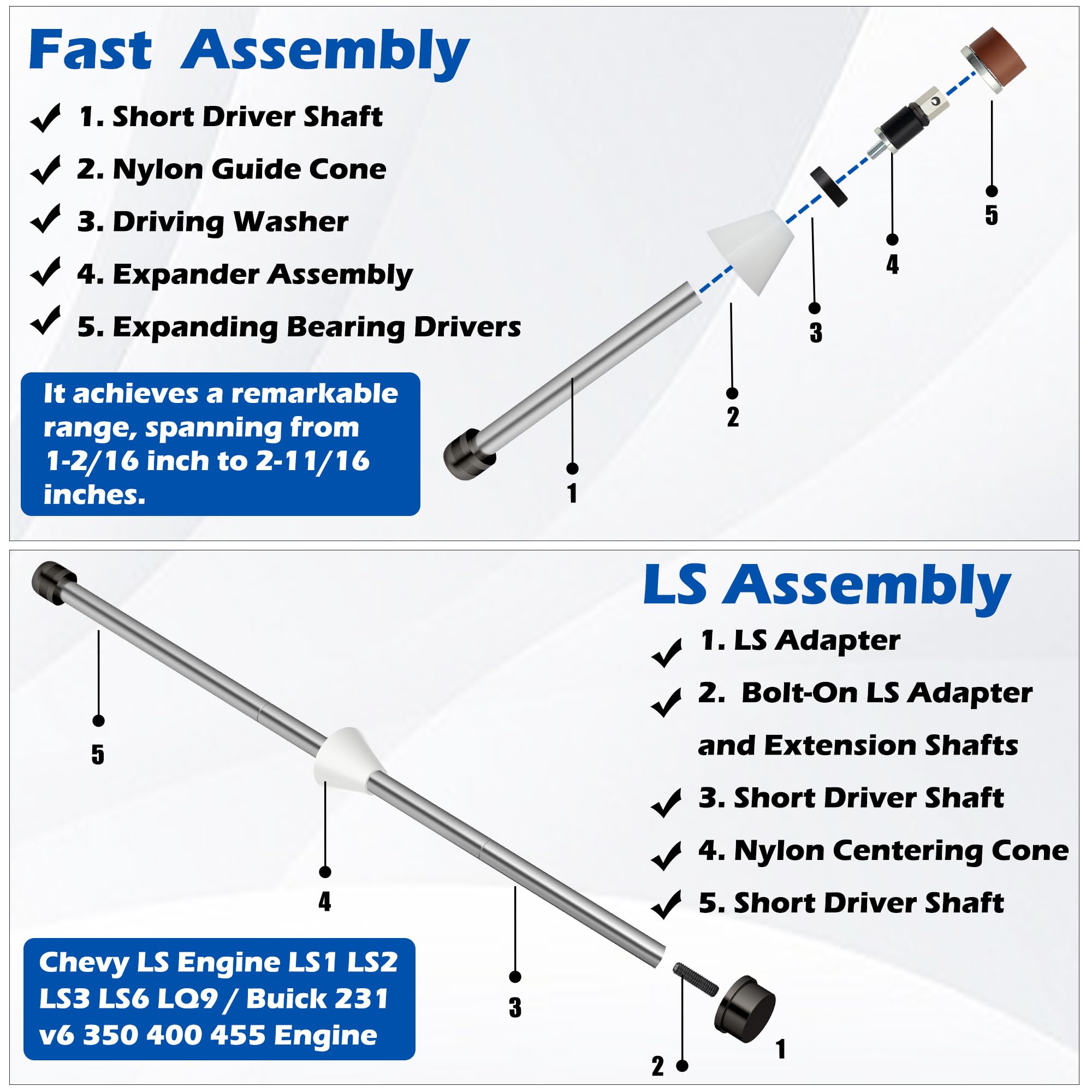Cam Bearing Install Tool & Engine Cam Bearing Remove Kit Complete Installation & Removal Chevy Ls Engine - Covers Most Domestic