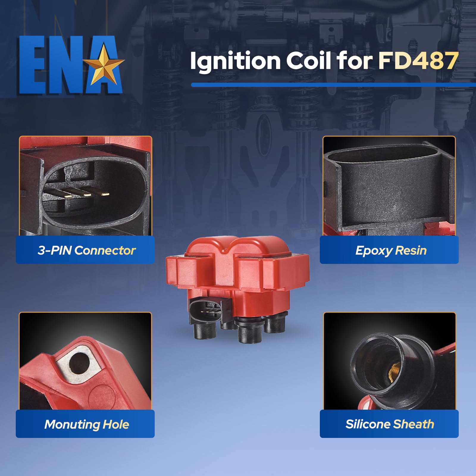 Ena Set Of 2 Red Ignition Coil Pack Compatible With Ford Lincoln Mazda Mercury F150 F250 E150 Escort Explorer Mustang Ranger Tow