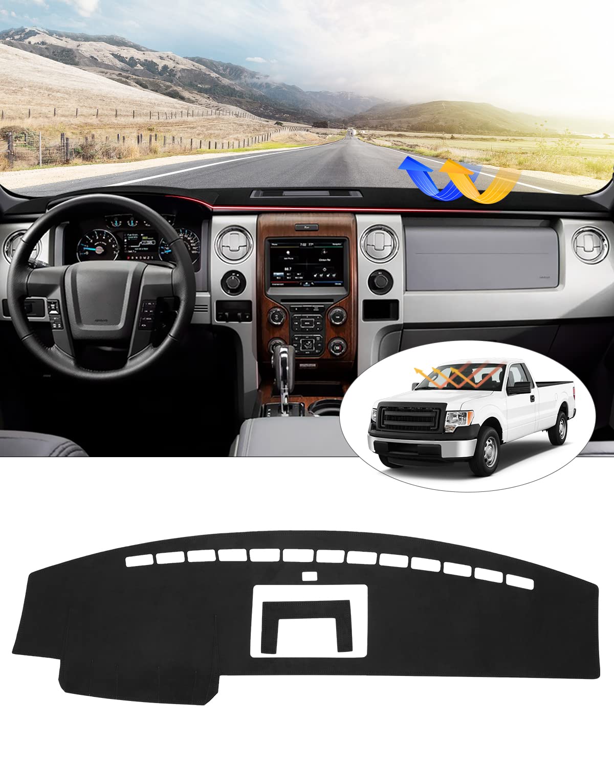 Cartist Dash Cover Compatible with Ford F-150 F150 Pickup 2009-2014 Accessories Dashboard Cover Mat Non-Slip Pad Carpet Sunshiel